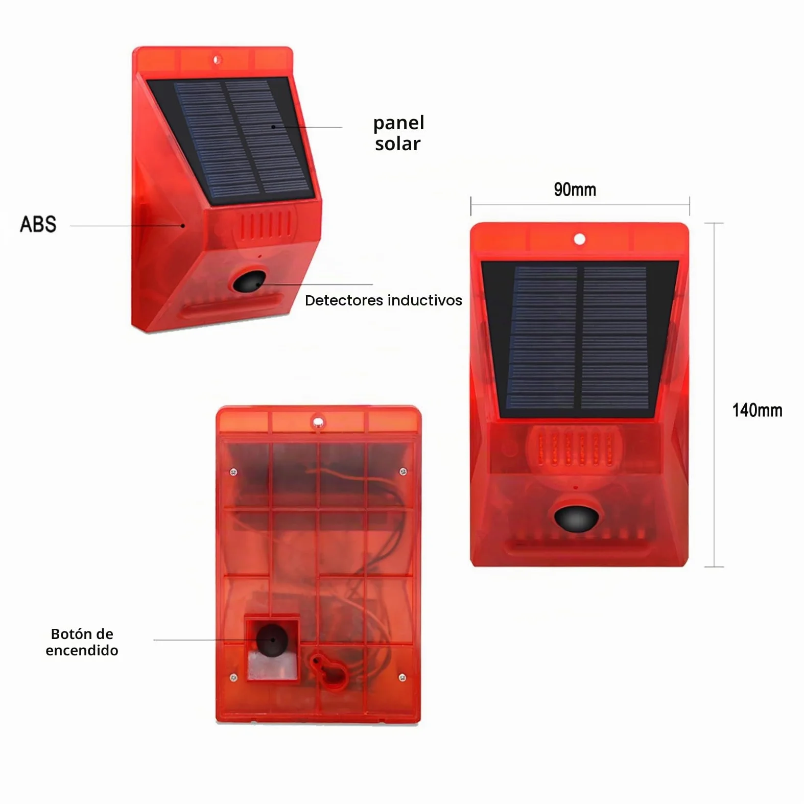 Alarma Solar con Sensor de Movimiento para Exteriores, generador de Ruido de Sirena de 129 dB , 4 Modos de Trabajo,con Control Remoto, para Patio, Granja