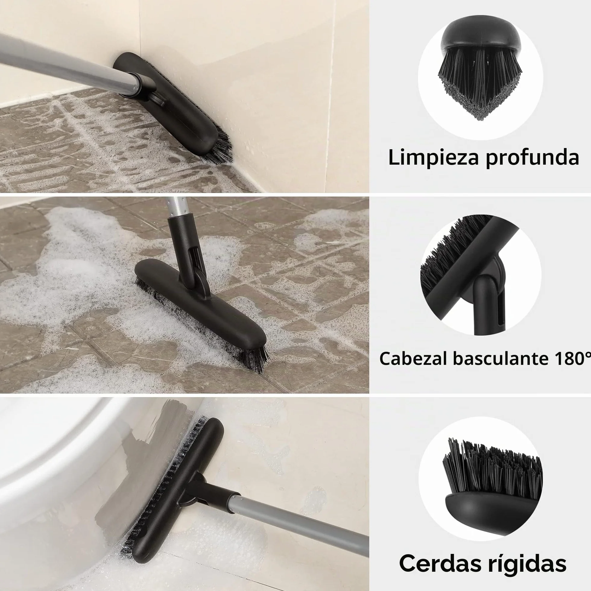 MR.SIGA Cepillo para lechada con Mango Largo, Cepillo para Fregar con cerdas rígidas para Limpiar lechada y baldosas