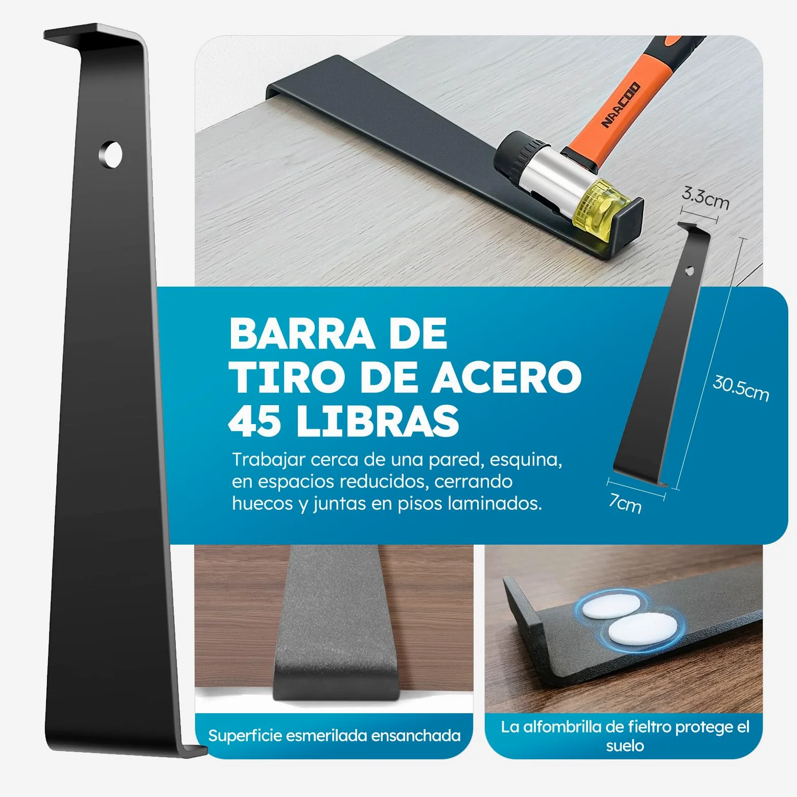 Zozen Herramientas laminadas/bastidores de vinilo, pisos de madera de vinilo golpeando bloques conx, medidor de perfil de 25.4cm, palanca, 40 almohadillas de suelo, martillo de goma.