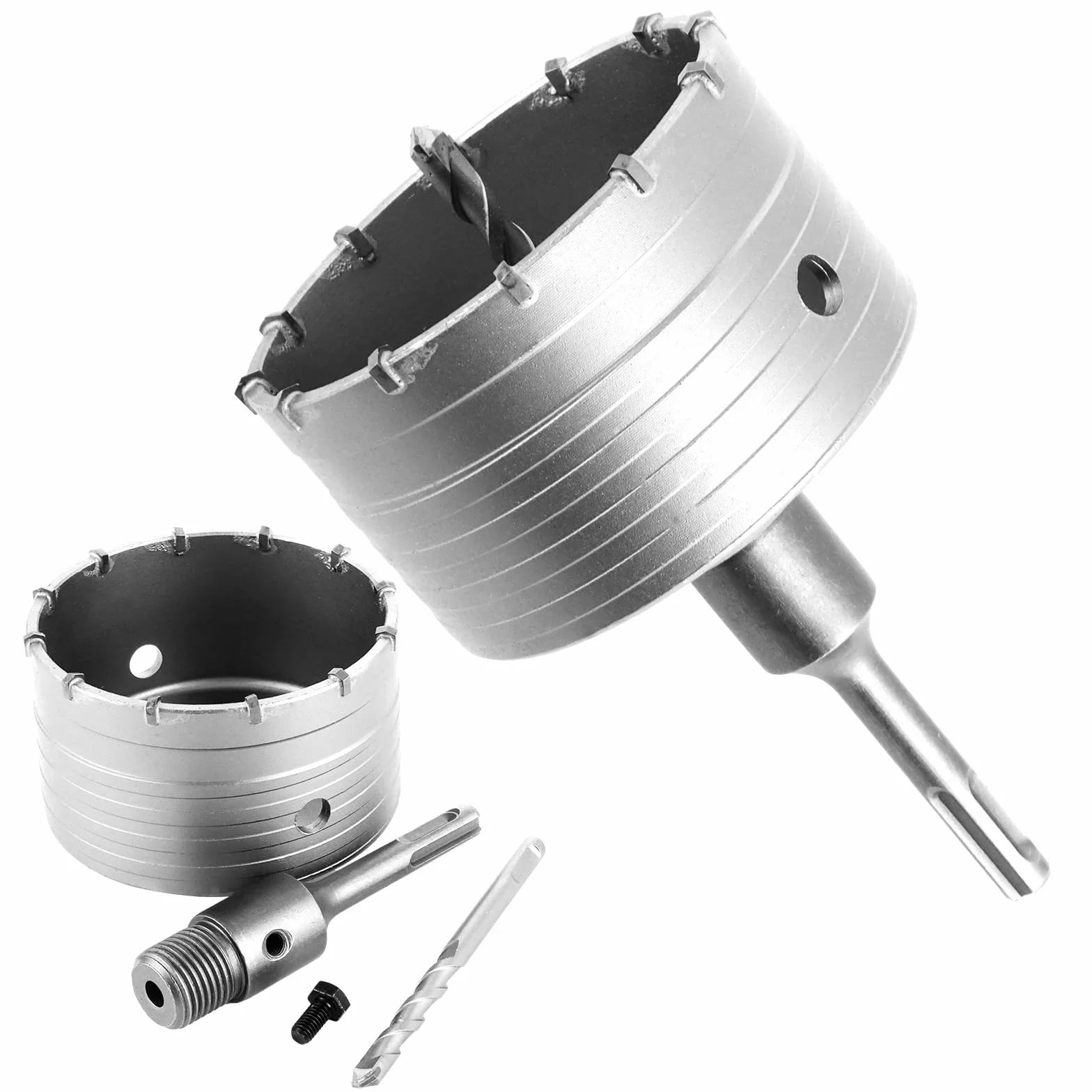 MIVIDE Corona de perforación de 100 mm, juego de brocas con adaptador SDS plus de 110 mm y broca de centrado, resistente a los martillos y a los golpes de 100 mm, hormigón para mampostería, piedras