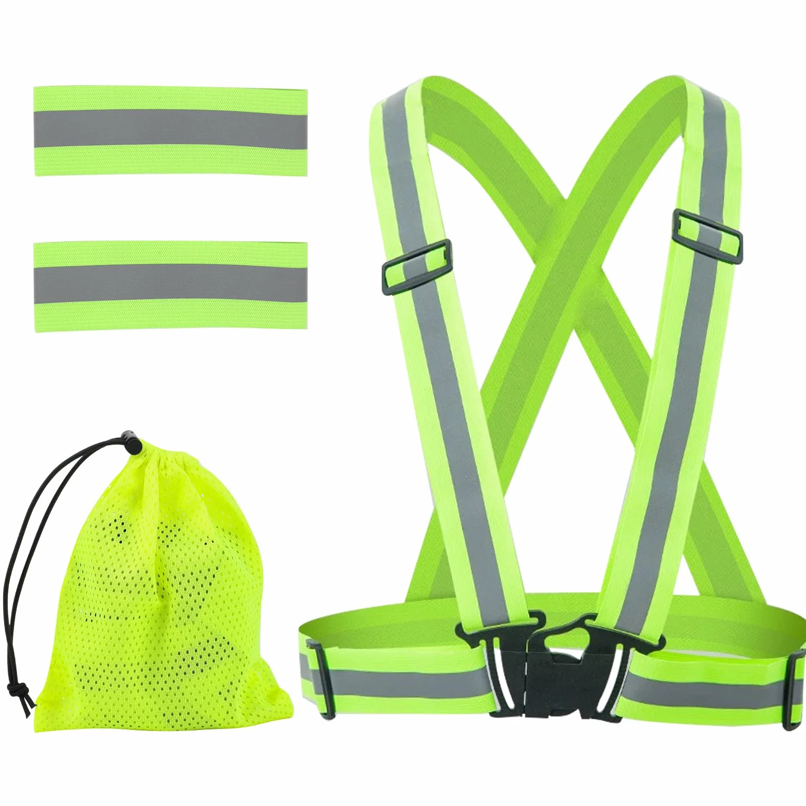 Chaleco seguridad reflectante para bicicleta,Chaleco fluorescente ajustable con 2 brazaletes reflectantes,ligero y de alta visibilidad,Chaleco reflectante para correr,ciclismo y senderismo(Verde)