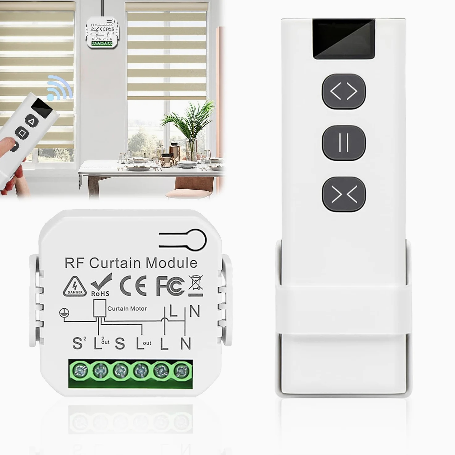 Control de persiana por radio Nizirioo, módulo receptor para persianas y toldos, compuesto de mando a distancia RF, alcance