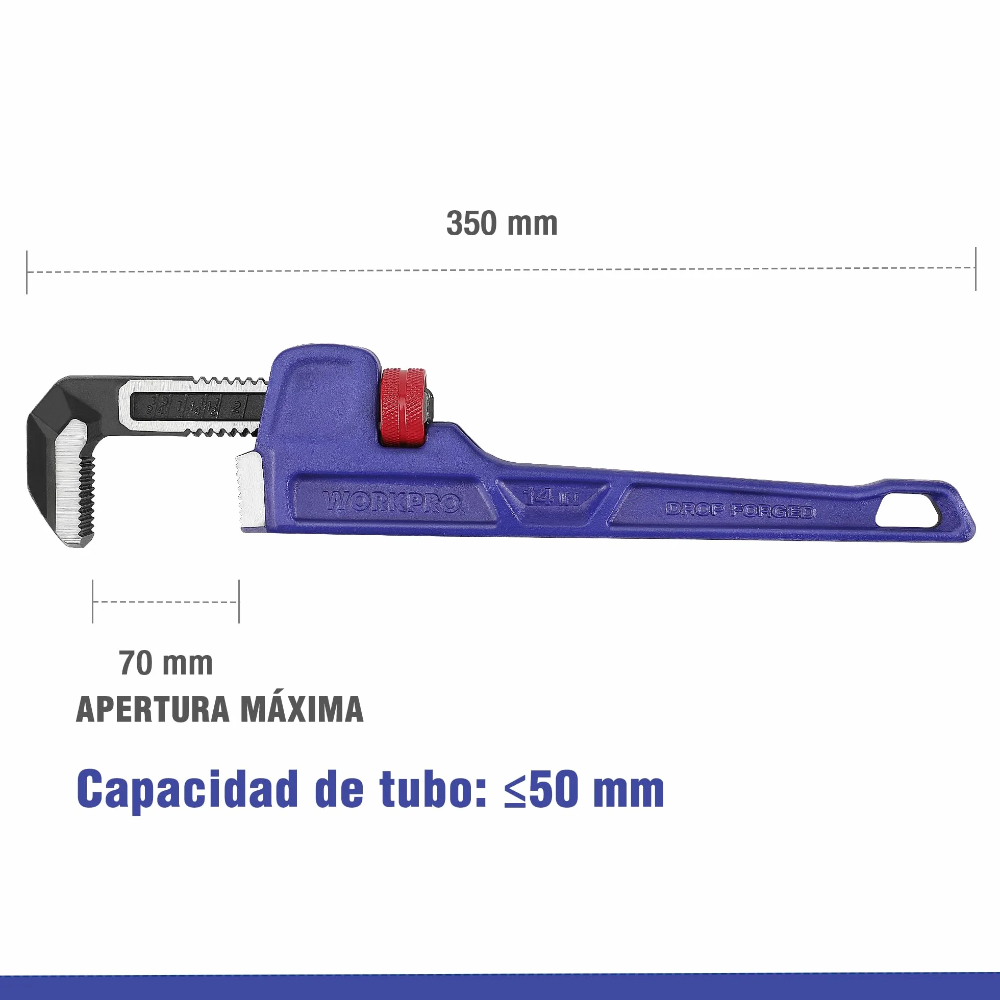 WORKPRO Llave para Tubo, Llave de Garra de Forja Entera de 350 mm, Llave de Tubo Recta, de Alta Resistencia para Reparación de Fontanería