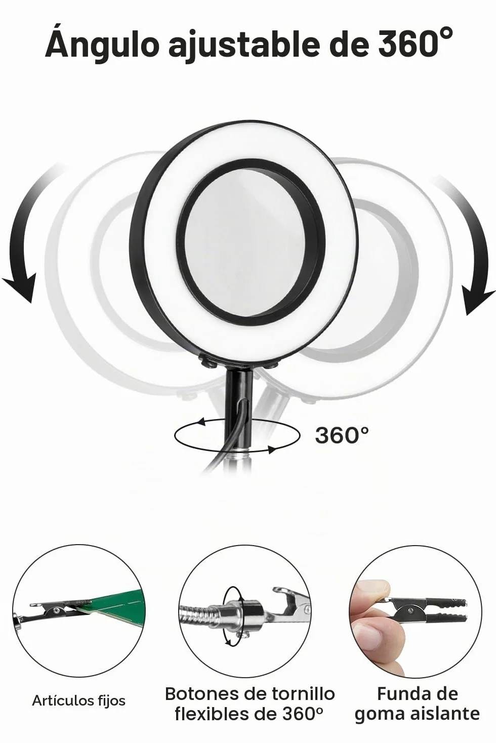 Lytool Soporte para Soldar con 3X Lupa, Tercera Mano Soldadura con Luz LED con 4 Piezas Pinzas de Cocodrilo Soldadura Herramienta para Soldar y Hacer Joyas