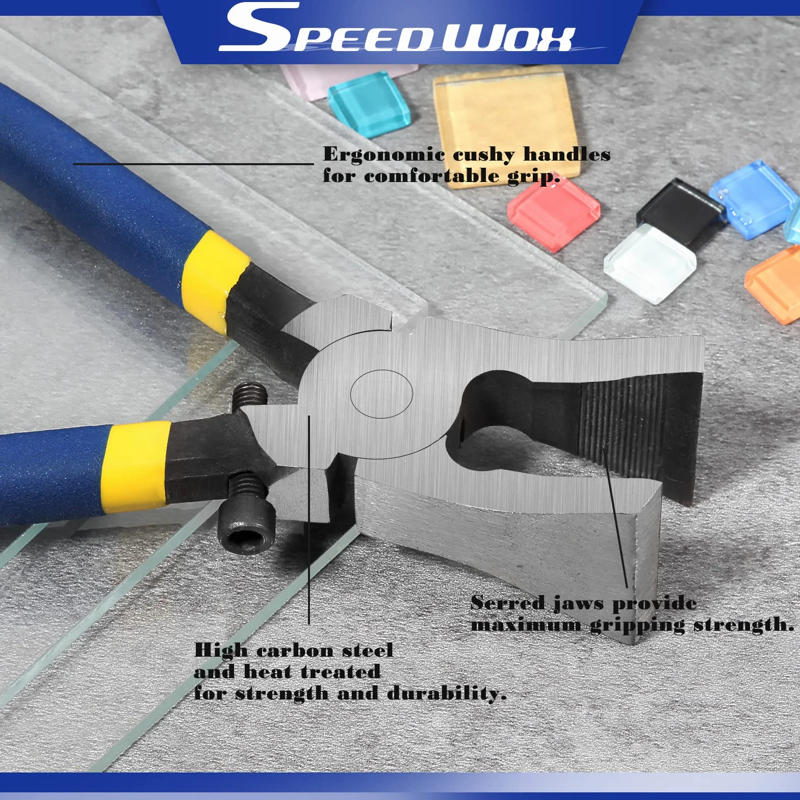 SPEEDWOX Alicates de vidrio para romper mandíbulas planas dentadas con tornillo ajustable de 8 pulgadas, alicates de vidrio resistentes para trabajo de vidrieras, herramienta de rotura