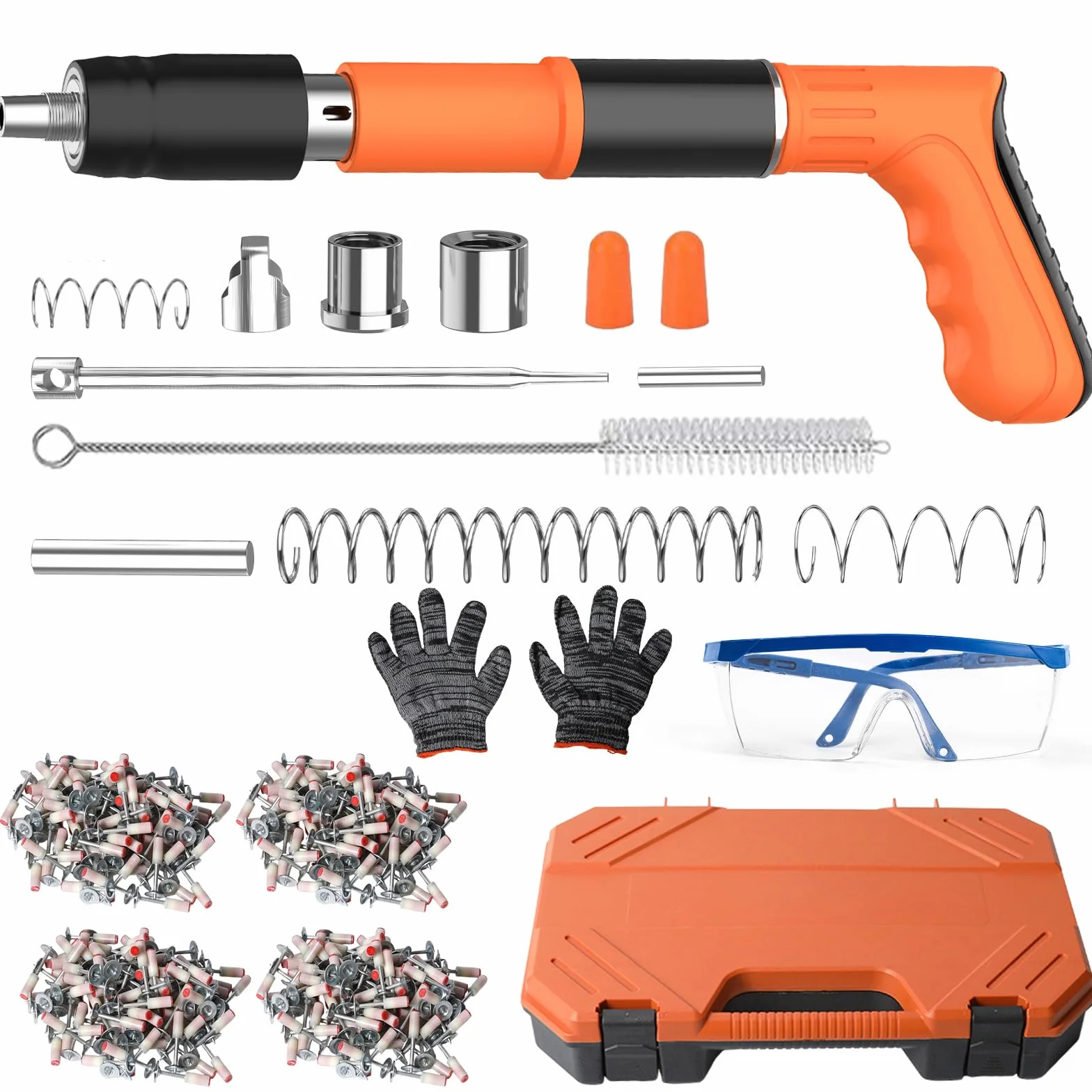 Clavadora de hormigón, pistola manual de uñas con 5 niveles ajustables - Juego completo de 200 clavos, pistola de uñas portátil, mini pistola de clavos para paredes de hormigón, techo