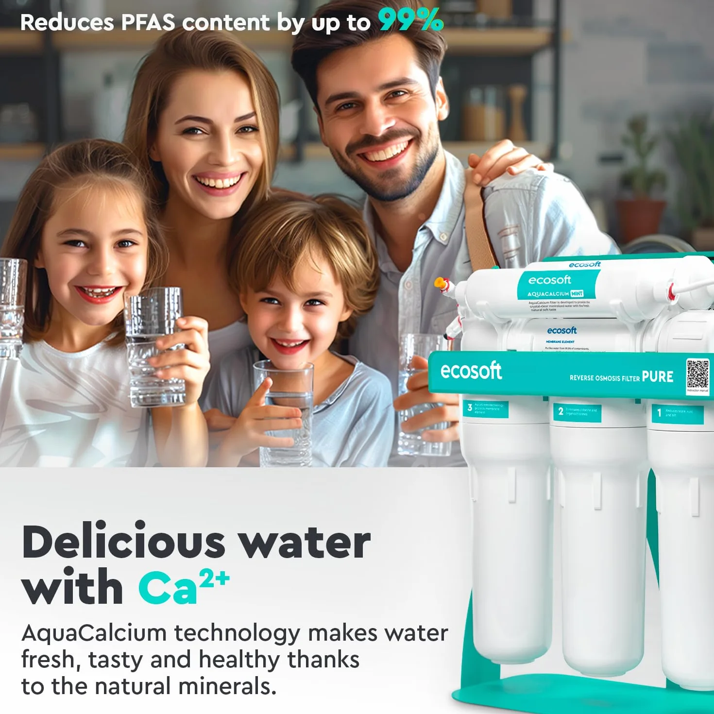 Ecosoft P'URE AquaCalcium Filtro Ósmosis Inversa con Bomba Montado Sobre Estructura Metálica para Hogar, Elimina 99.8% Contaminantes, Mineraliza Agua con Calcio