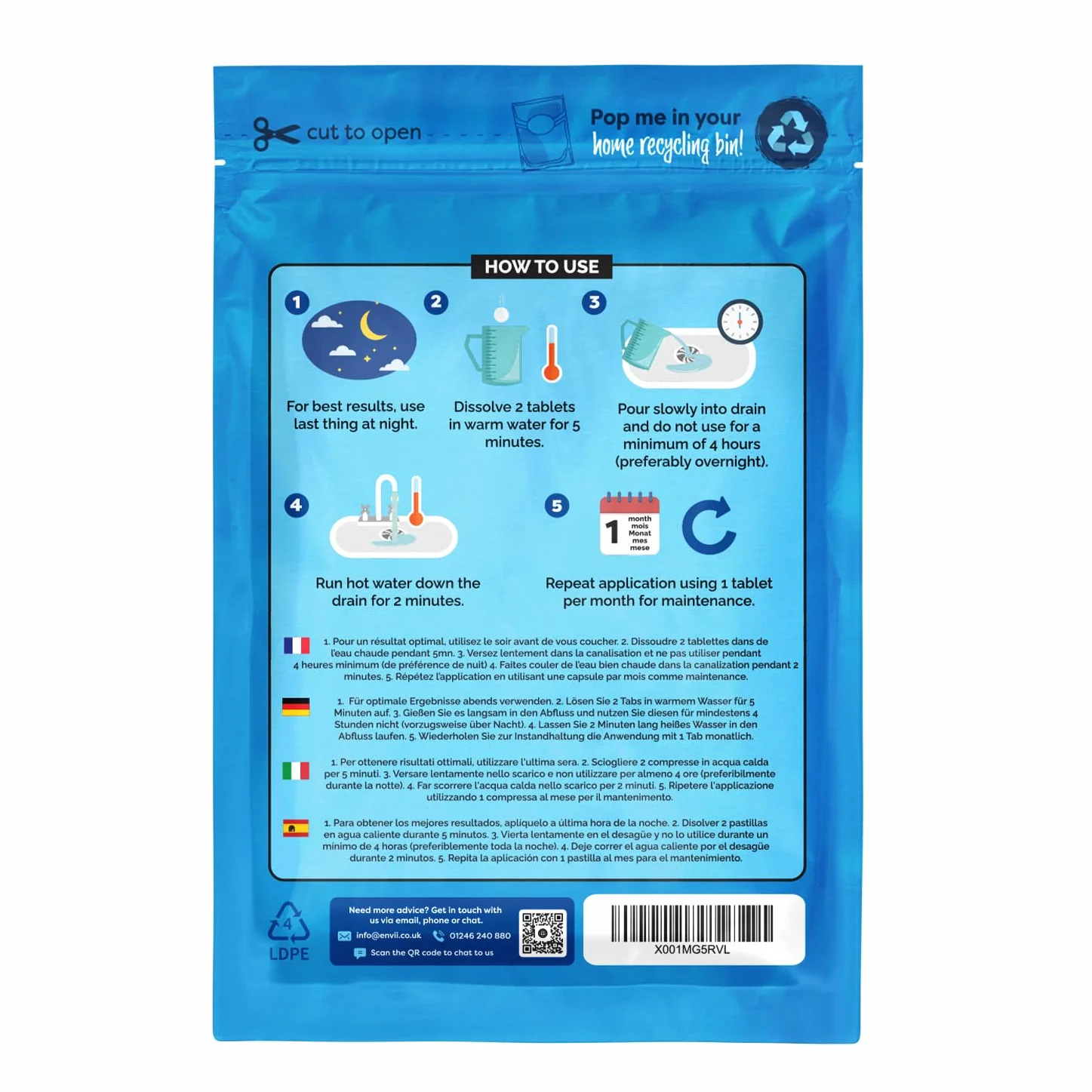 envii Drain Klear - Limpiador de desagües enzimático natural, desatascador fuerte de fregadero de cocina para tuberías, elimina el olor y limpia los desagües obstruidos, seguro para tanques sépticos