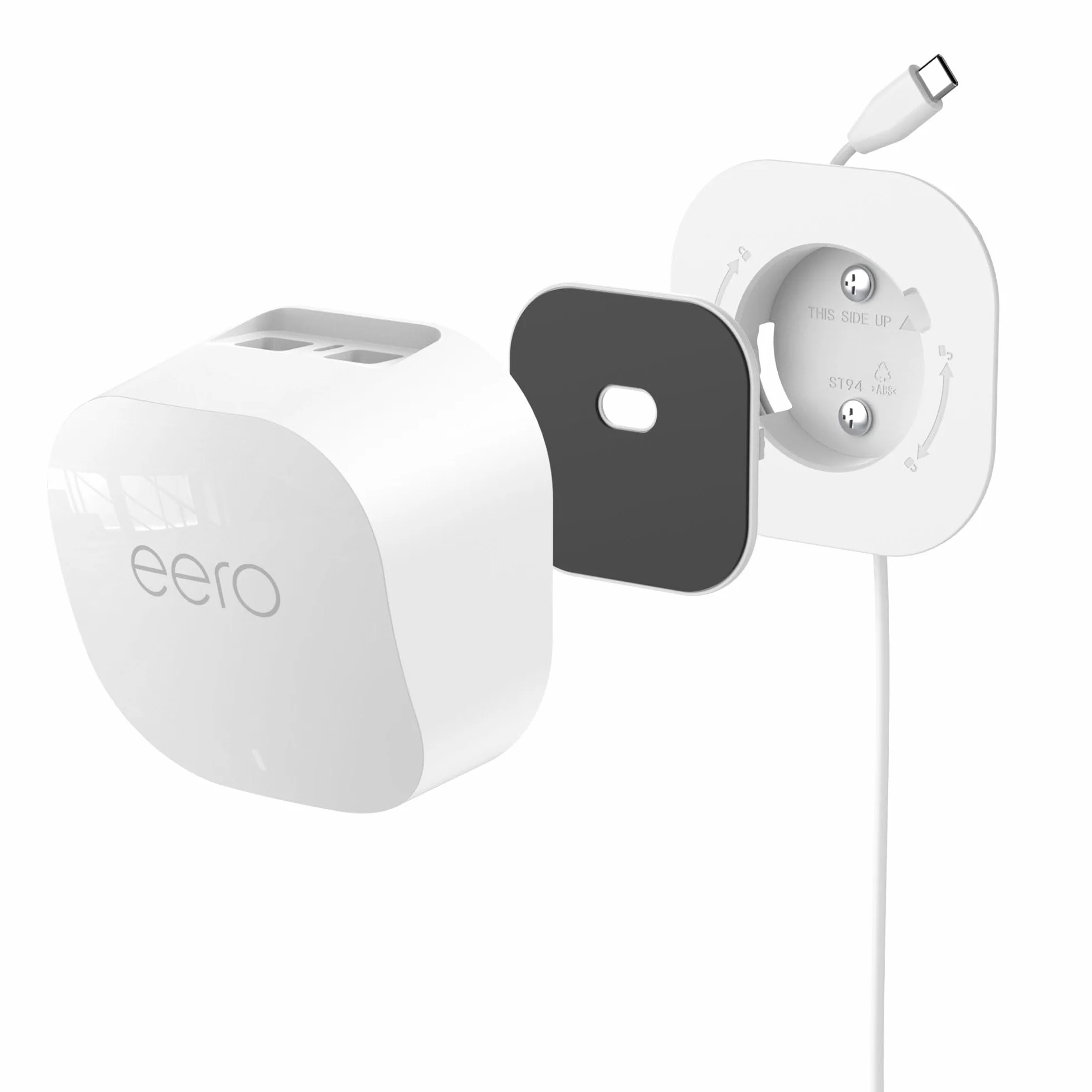 HomeMount eero - Soporte de pared para eero 7 / Pro 6E / Pro 6/6+ / 6, oculta cables de enrutador y libera espacio, soporte de pared para una mejor señal WiFi y configuración limpia (1 paquete, blanco