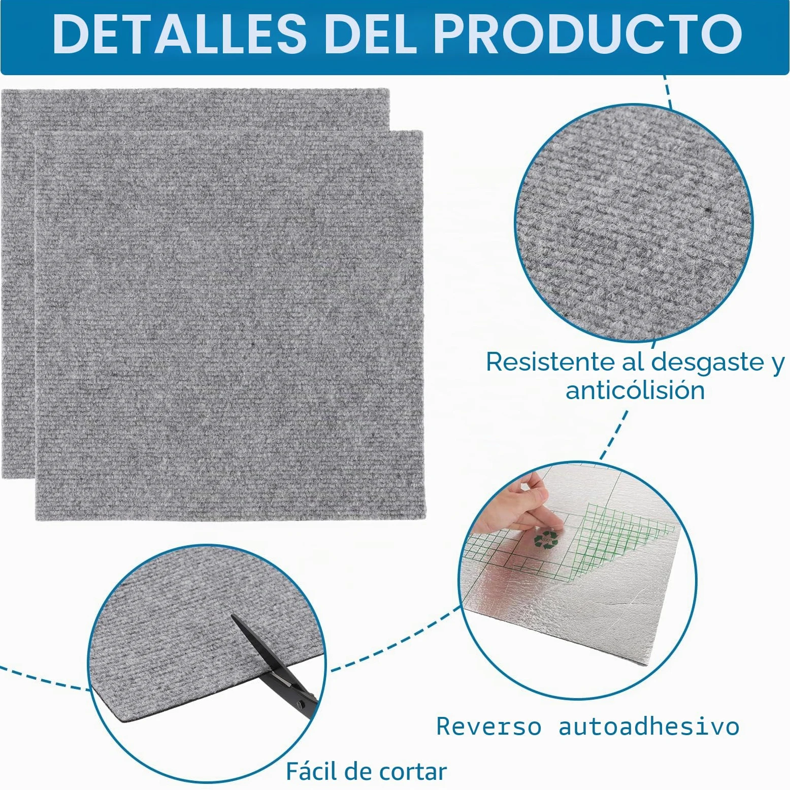 30 piezas baldosas de moqueta 30x30 cm, baldosas de moqueta autoadhesivas, moqueta, baldosas de moqueta, baldosas de moqueta autoportantes para oficina, salón, balcón (gris claro)