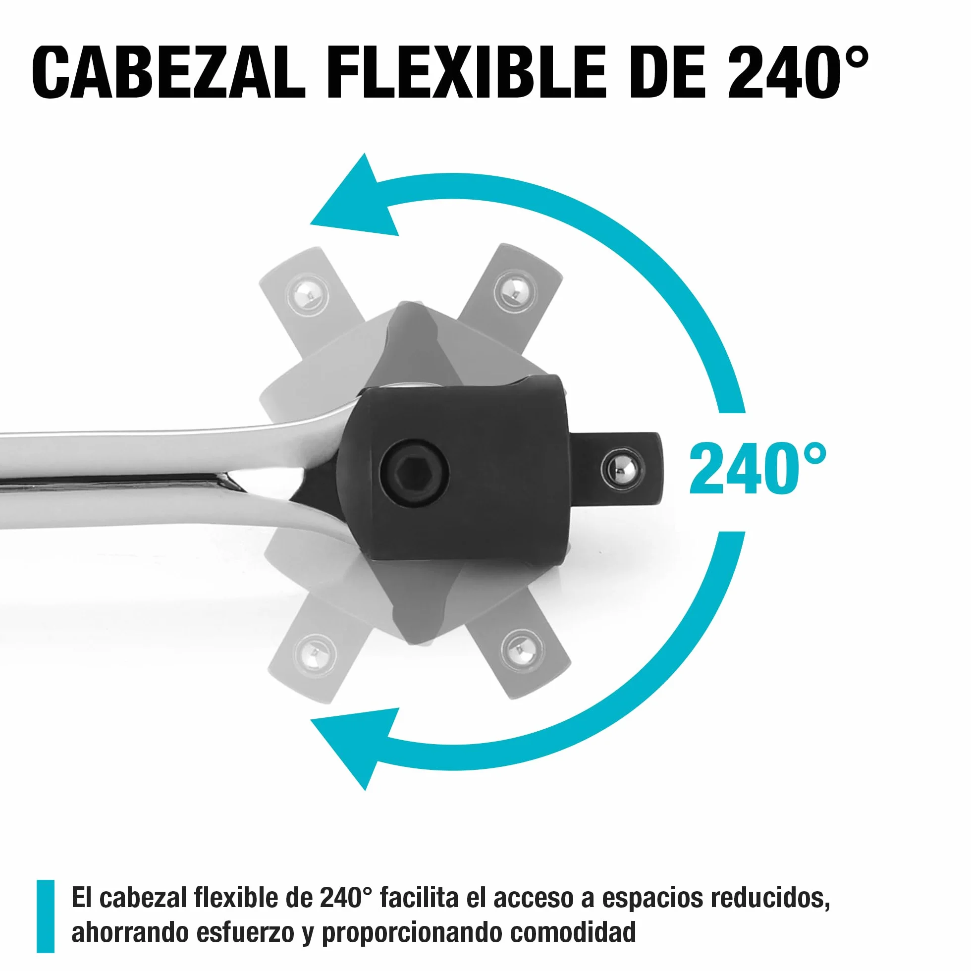 DURATECH 1/2" Mango Articulado, Llave para Trabajos Pesados, Barra Rompedora 600 mm, Llave de Carraca con Cabeza Flexible, Llave para Tuercas de Rueda