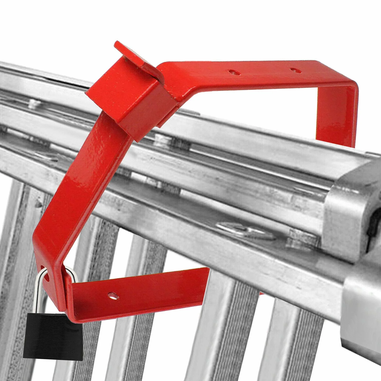 SPARES2GO Escalera de pared universal con cerradura doble y triple y juego de candado, color rojo