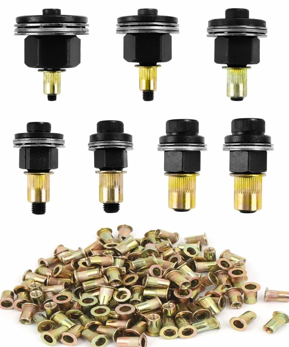 217 Piezas Remachadora Manual de Cabezales Kit, Tuerca de Remaches, Contiene 210 Tuercas, Mandril de Herramienta Remachadora, para M3/M4/M5/M6/M8/M10/M12 Alicates de Remachar