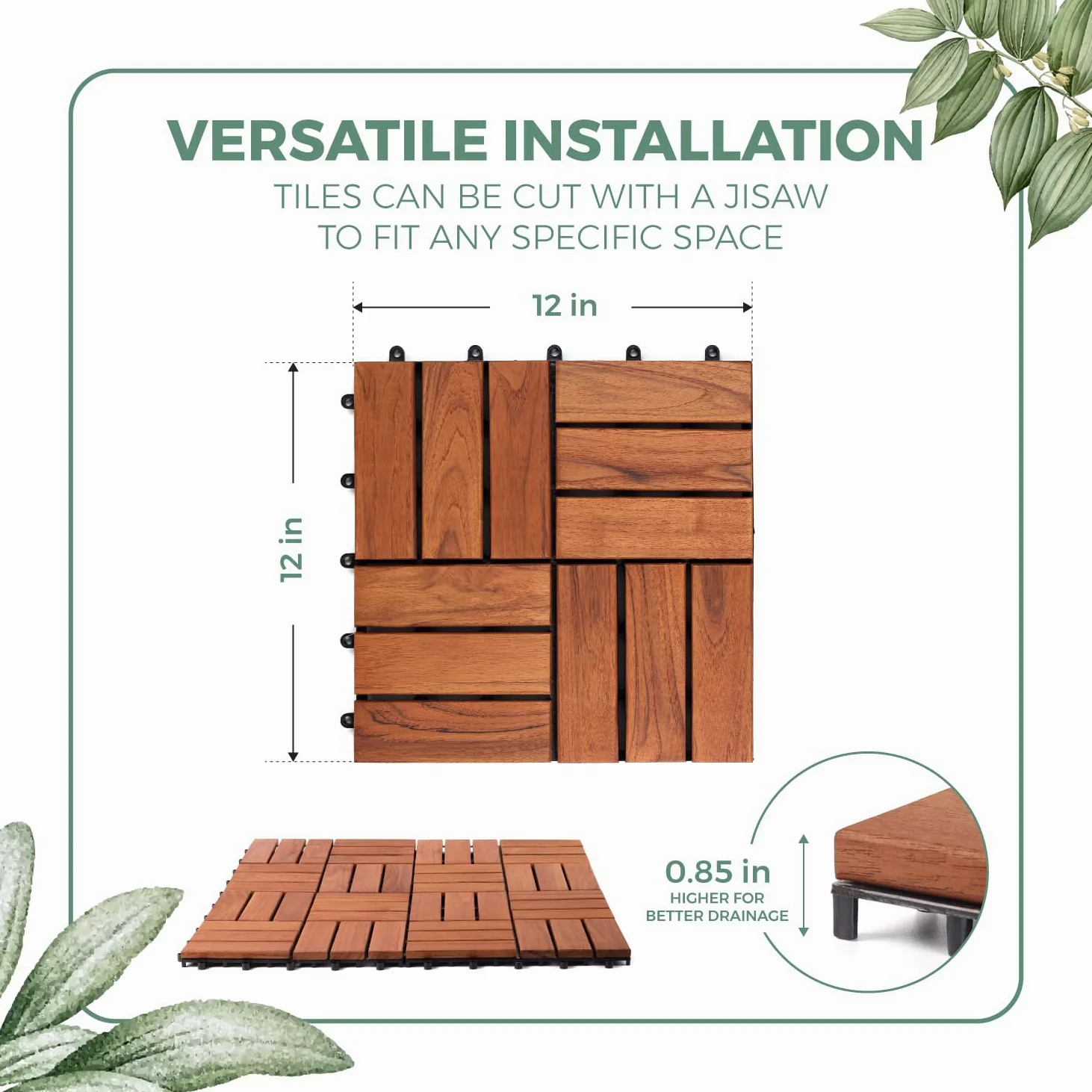 Azulejos de madera dura entrelazados (12 láminas, natural) (madera de teca, 9 unidades, 12 láminas)