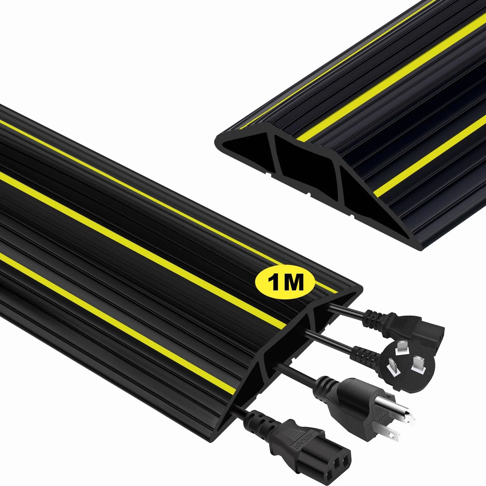 Protector de Canaleta para Cableado, 1M PVC Protectores de Cables de Suelo con 3 Canales de Goma, Cubre Oculta Cables Suelo previene Accidentes, para Hogar Oficina Almacén Conciertos