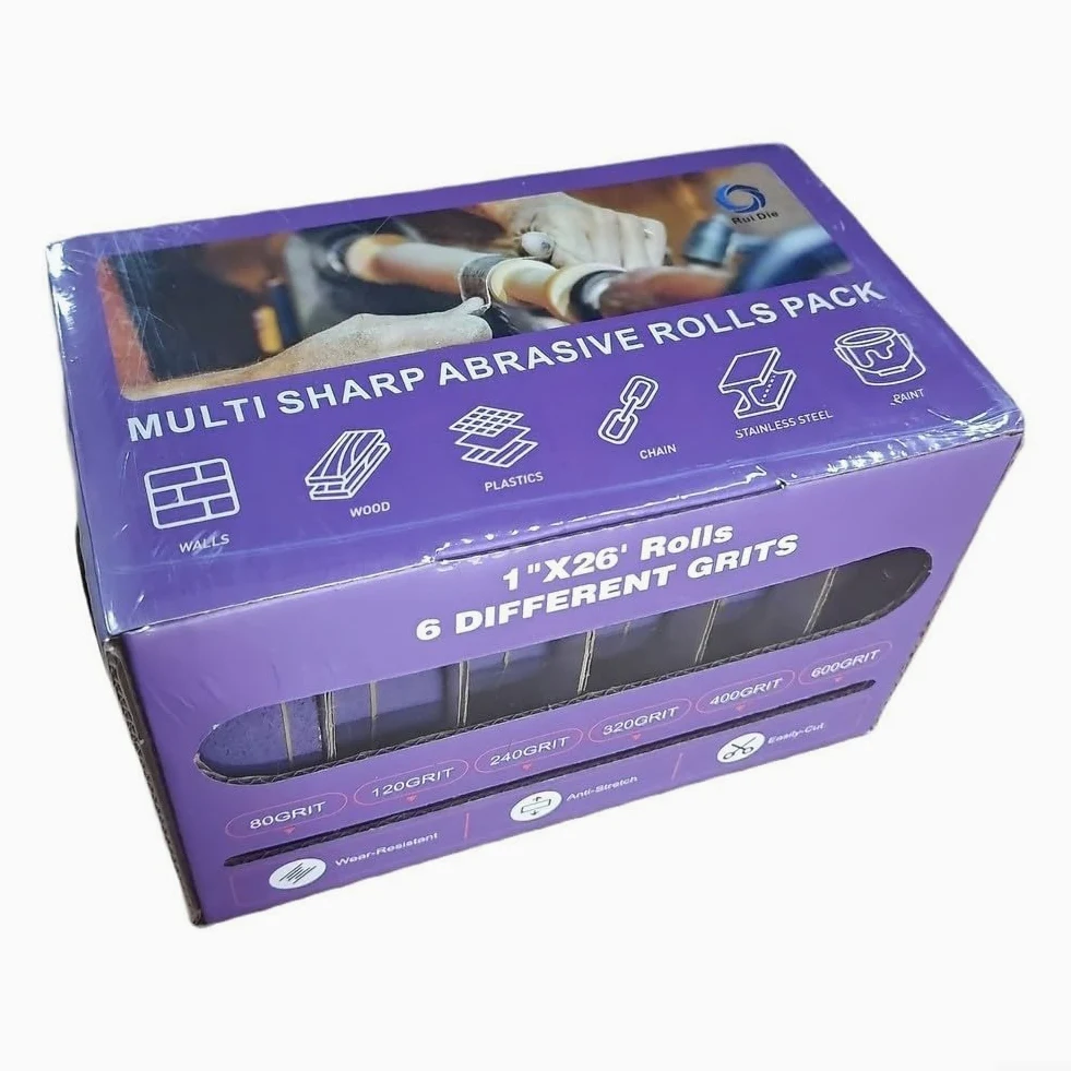 Rollo de cinta de lija de óxido de aluminio, abrasivo con respaldo de tela de alta precisión para pulido de madera y metal, rollo de papel de lija flexible antiobstrucción de 25 mm x 8 m, varios (C)