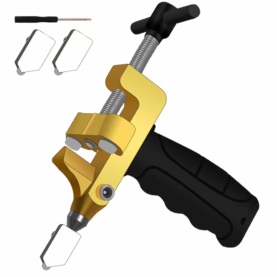 Cortador manual de Azulejos y Cristal, Kit de Herramientas de Corte 2 en 1 con 2 Cuchillas de Acero de Tungsten para Aplicar a Vidrio, Diamantes y Porcelana