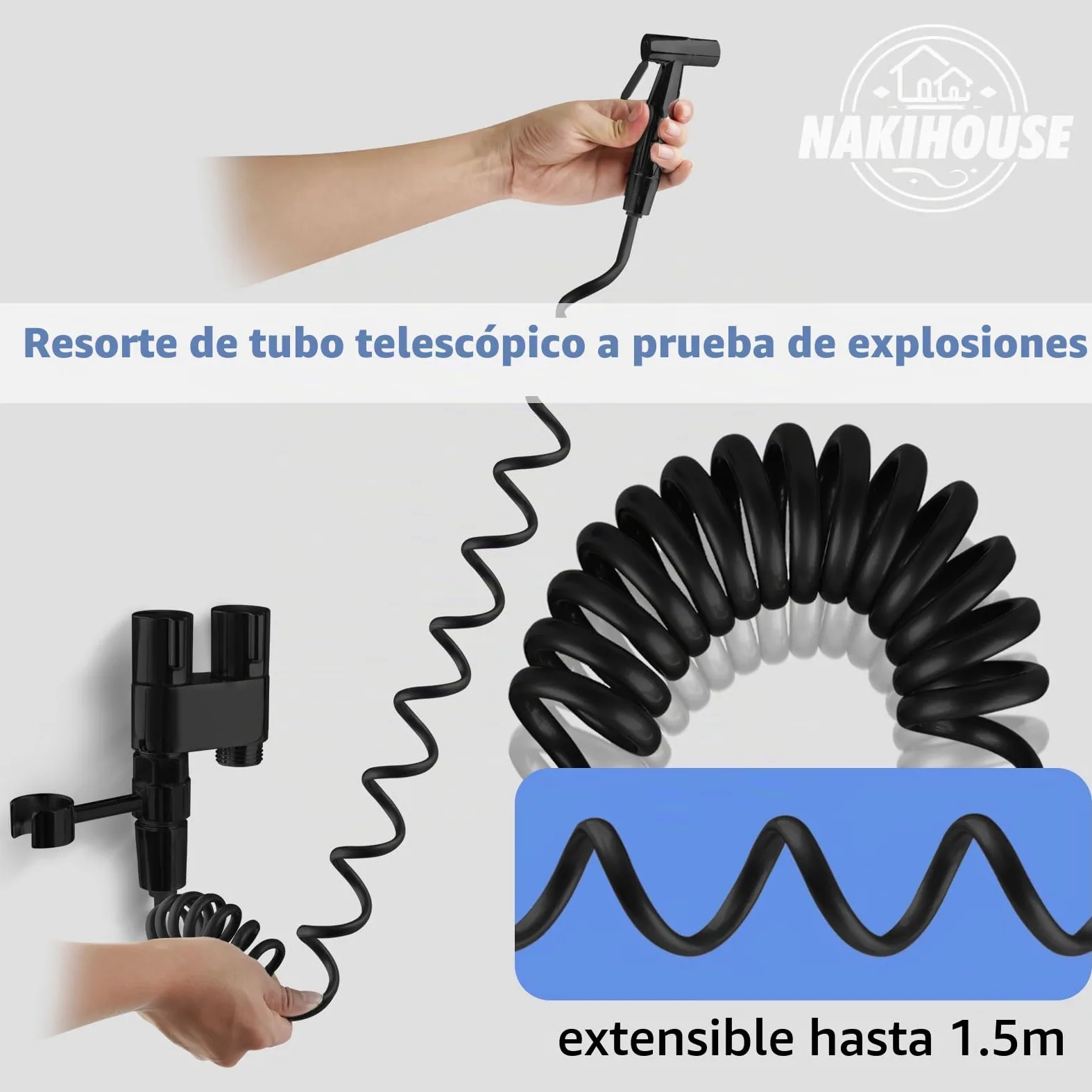 Bidet Handbrause für Toilette, Edelstahl Bidet Handbrause Set mit 1-in-2-Out Doppelsteuerventil Wasserhahnspender und Schlauch zum Waschen von Haustieren, Reinigen des Bades, Schwarz