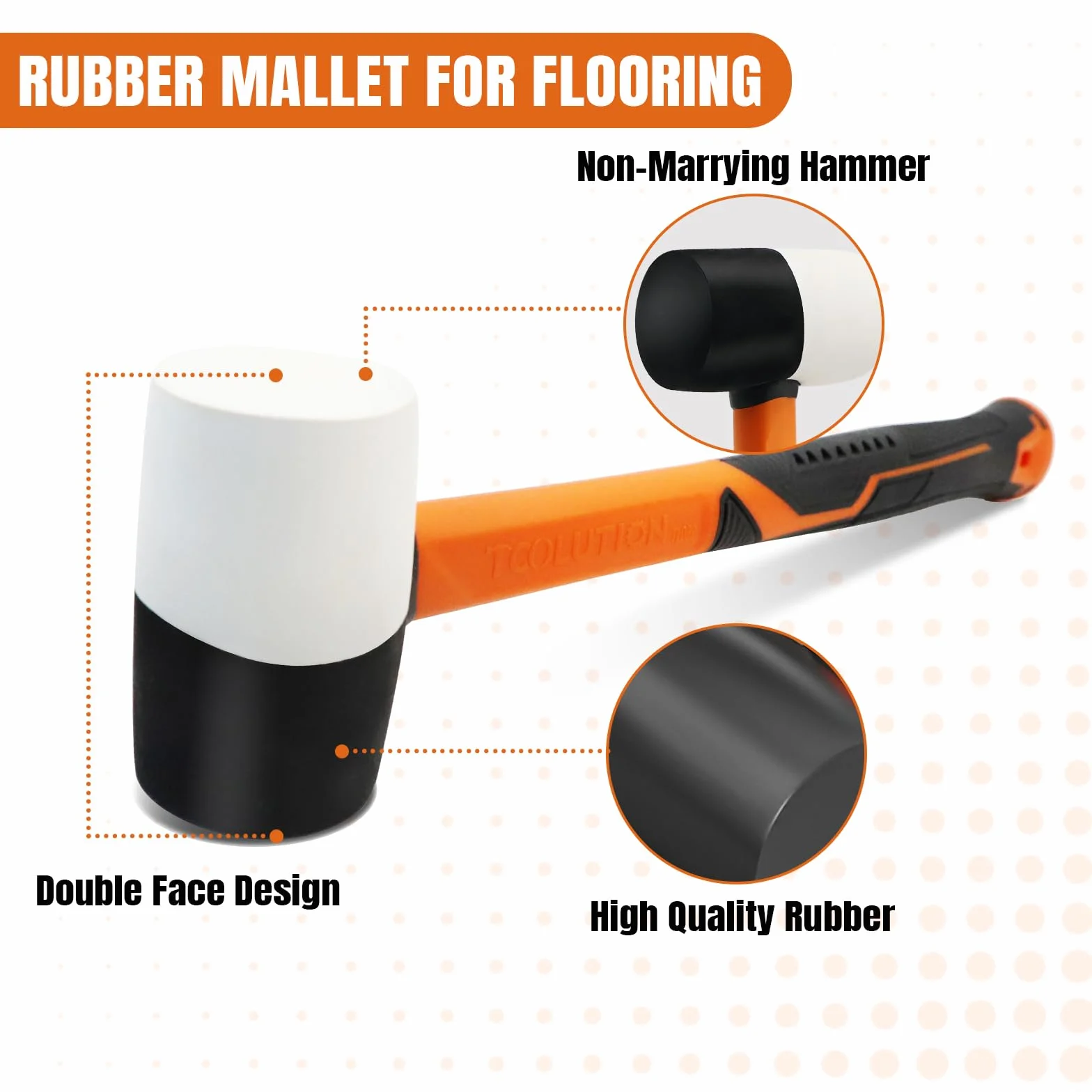 Mazo de goma - Mazo de cara blanda de 32 oz para la instalación de suelos y carpintería - Con mango de fibra de vidrio para proteger la superficie Rubber Mallet