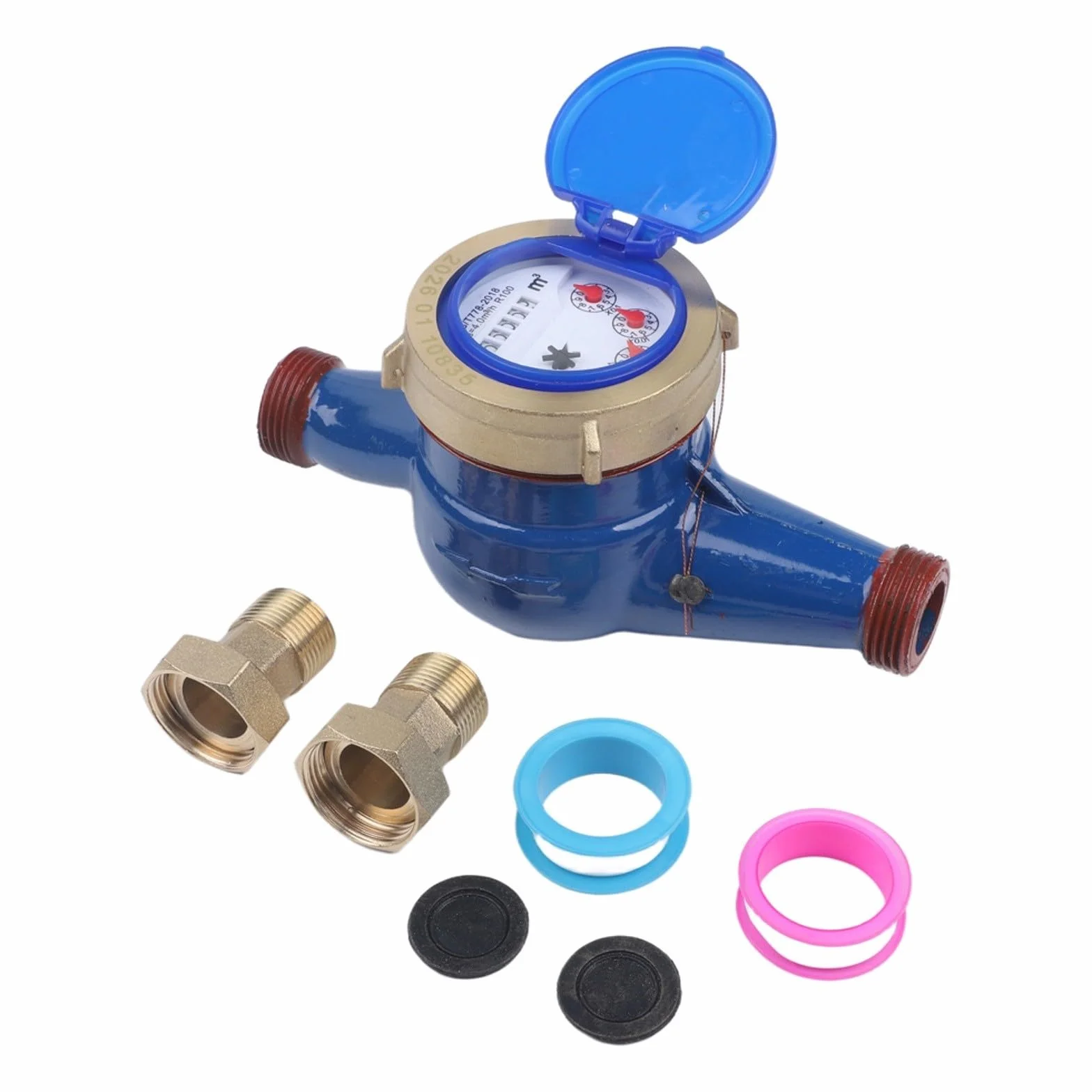 DN20 Medidor digital de agua seco de 3/4 pulgadas, todo de cobre con filtro integrado, medición precisa de flujo bajo para uso doméstico y de alquiler, color azul