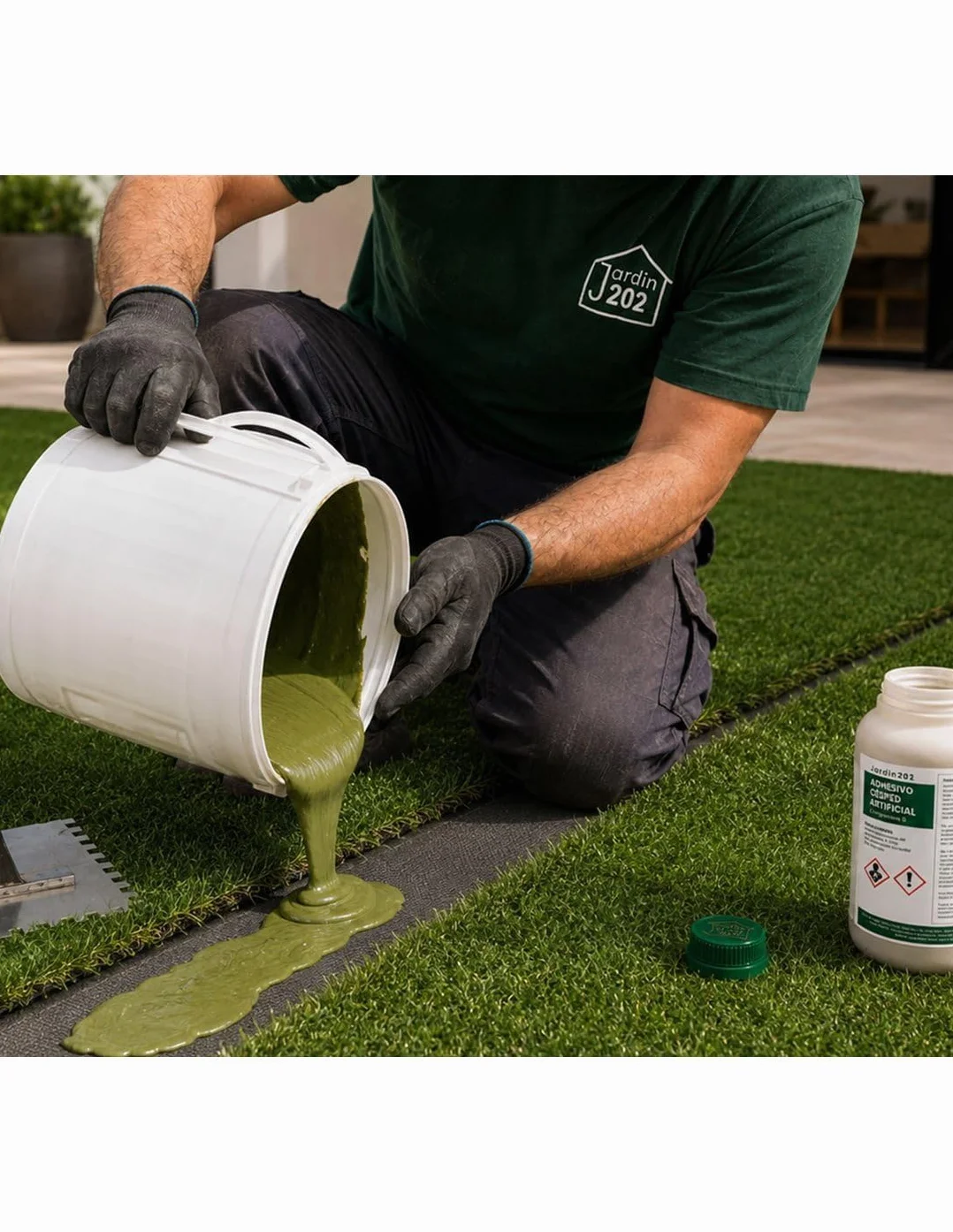 JARDIN202 Adhesivo para Césped Artificial y Caucho Bicomponente 11 Kg Alta Fijación
