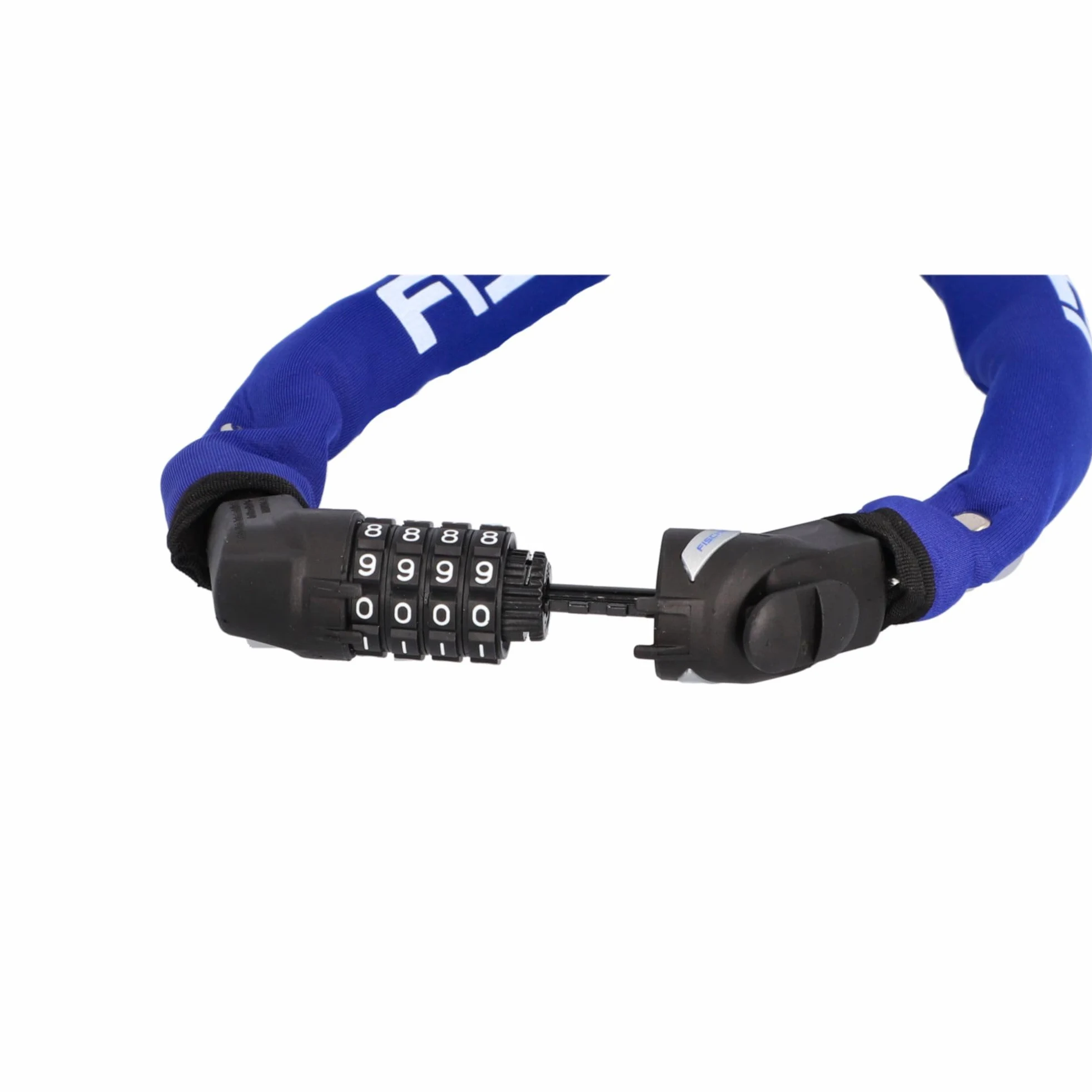 FISCHER Candado antirrobo para bicicleta de neopreno con cerradura de combinación, alta seguridad para bicicletas y bicicletas eléctricas, color azul, longitud: 130 cm