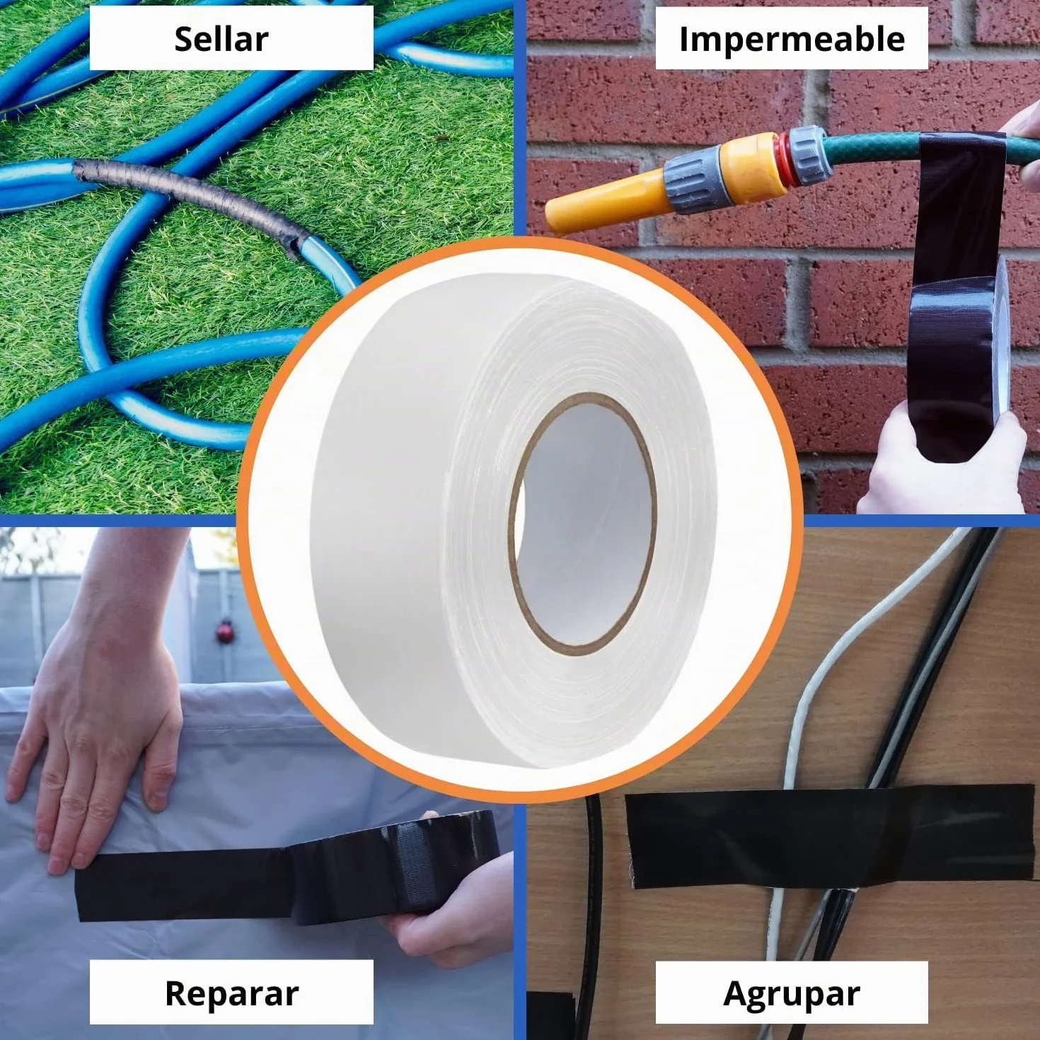 GTSE - Cinta americana blanca de 48 mm x 50 m - Cinta de tela resistente, adhesiva e impermeable - Para reparar, fijar, agrupar, reforzar y sellar - 1 rollo