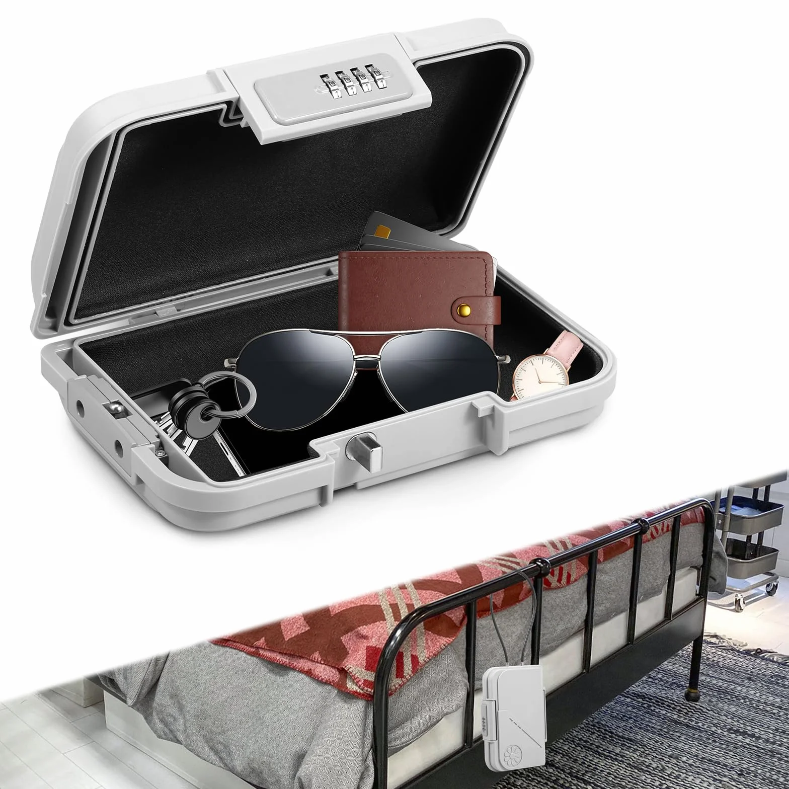 Caja fuerte portátil impermeable con cerradura de combinación de 4 dígitos, resistente a cortes y golpes, cuerda de alambre de 7 mm