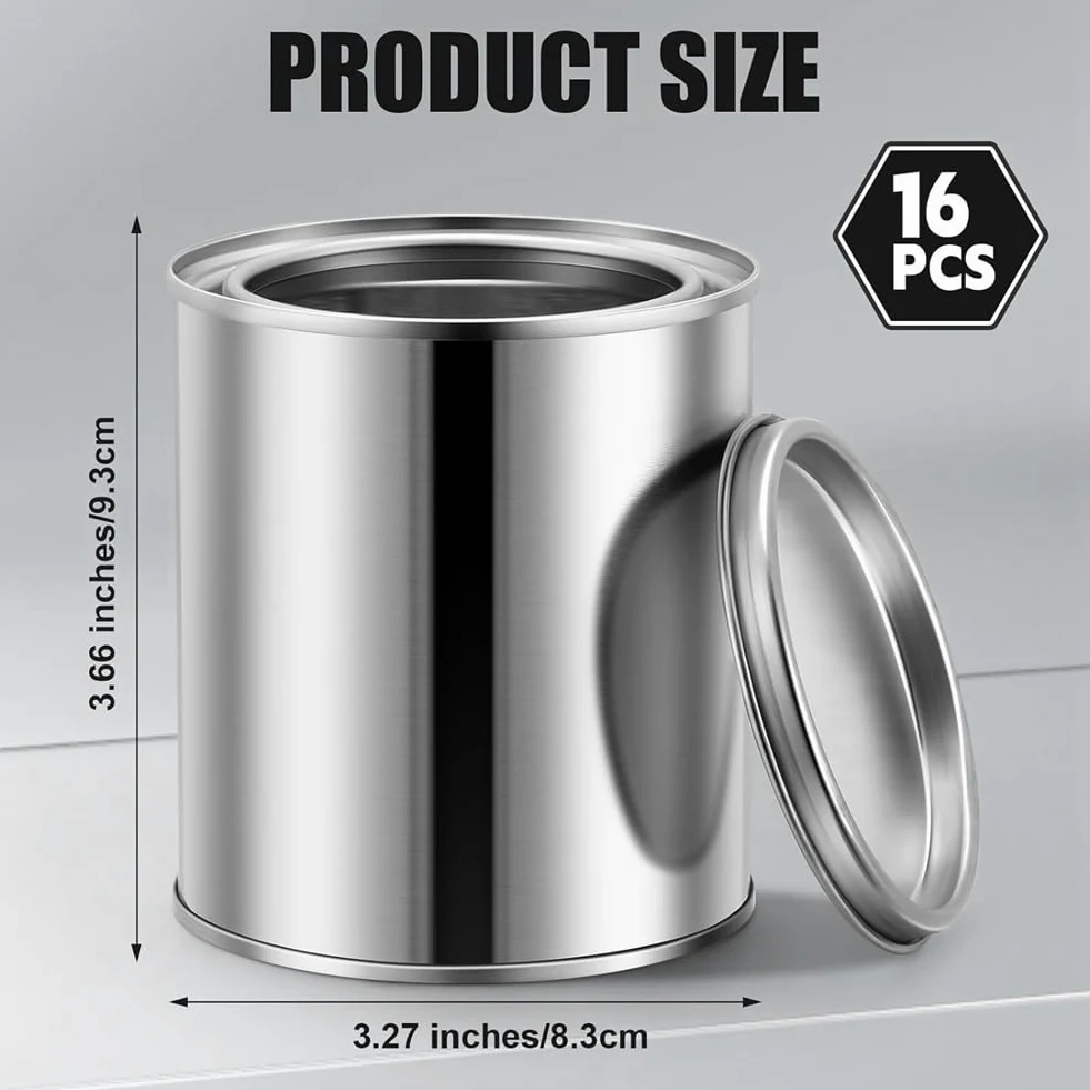 Paquete de 16 latas de pintura de metal vacías sin forro de 0.84 pintas con tapas, latas de pintura pequeñas, cubos de pintura multiusos