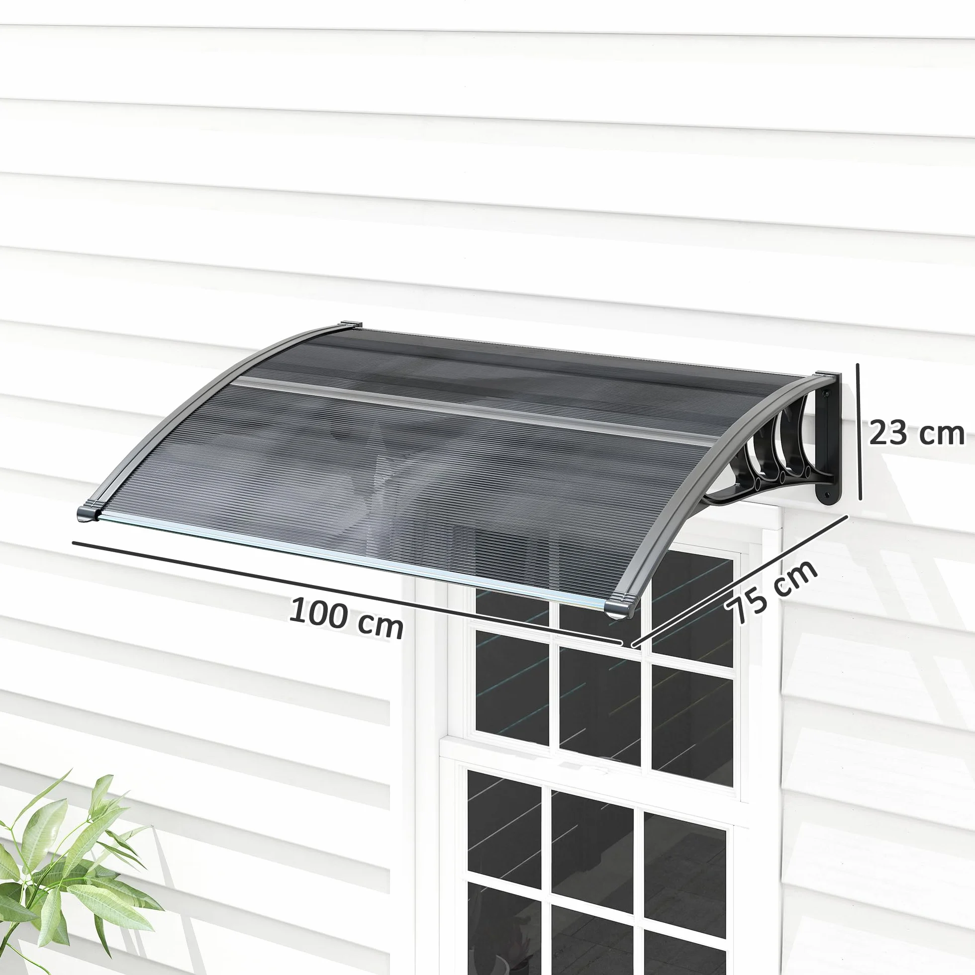 Outsunny Marquesina Exterior 100x75 cm Tejadillo Protección Sol Lluvia Policarbonato Aluminio Negro