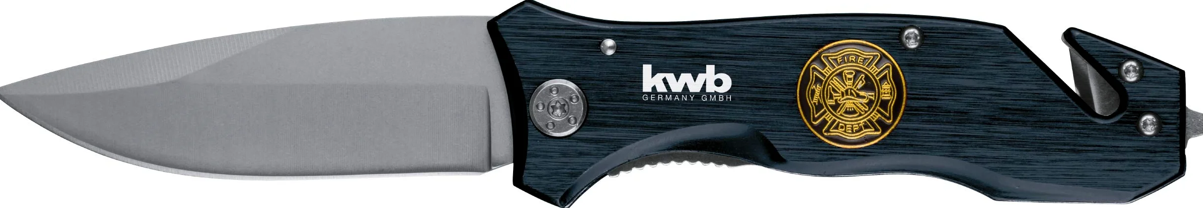 kwb cuchillo de rescate con cortador de cinturón y rompecristales, extra afilado, cuchillo de emergencia con hoja de 90 mm
