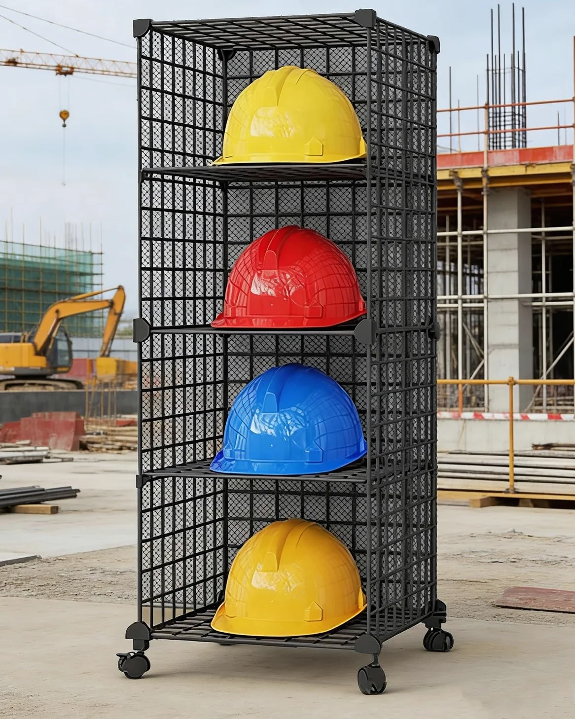 Casco Obra Soporte Móvil para Cascos de Obra, Soporte Apilable para Cascos de Motocicleta y Gorras de Seguridad, Soporte para Colocar Gorras de Béisbol.(Black,39x37x100cm)