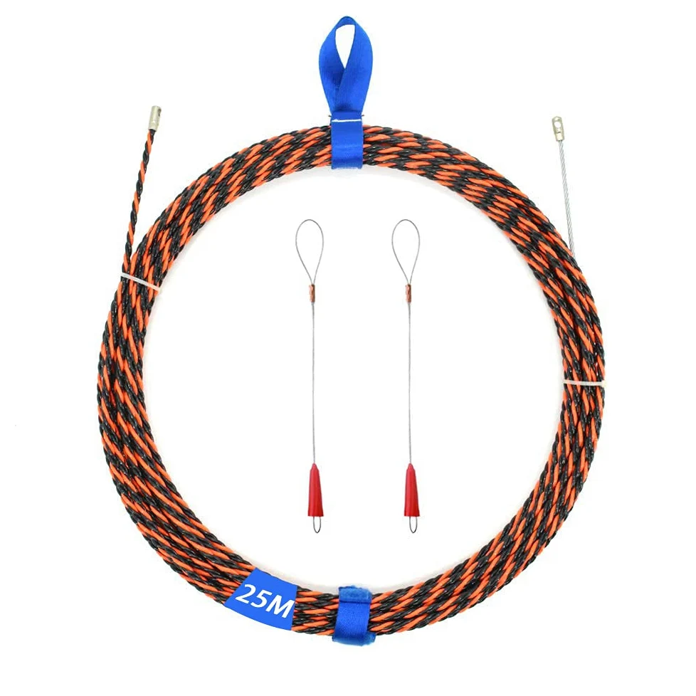 25m Guía pasacables, Kit de Enhebrado de Cables, Cinta de Pescado, Color Rojo y Negro, Tamaño 6 mm x 25 m