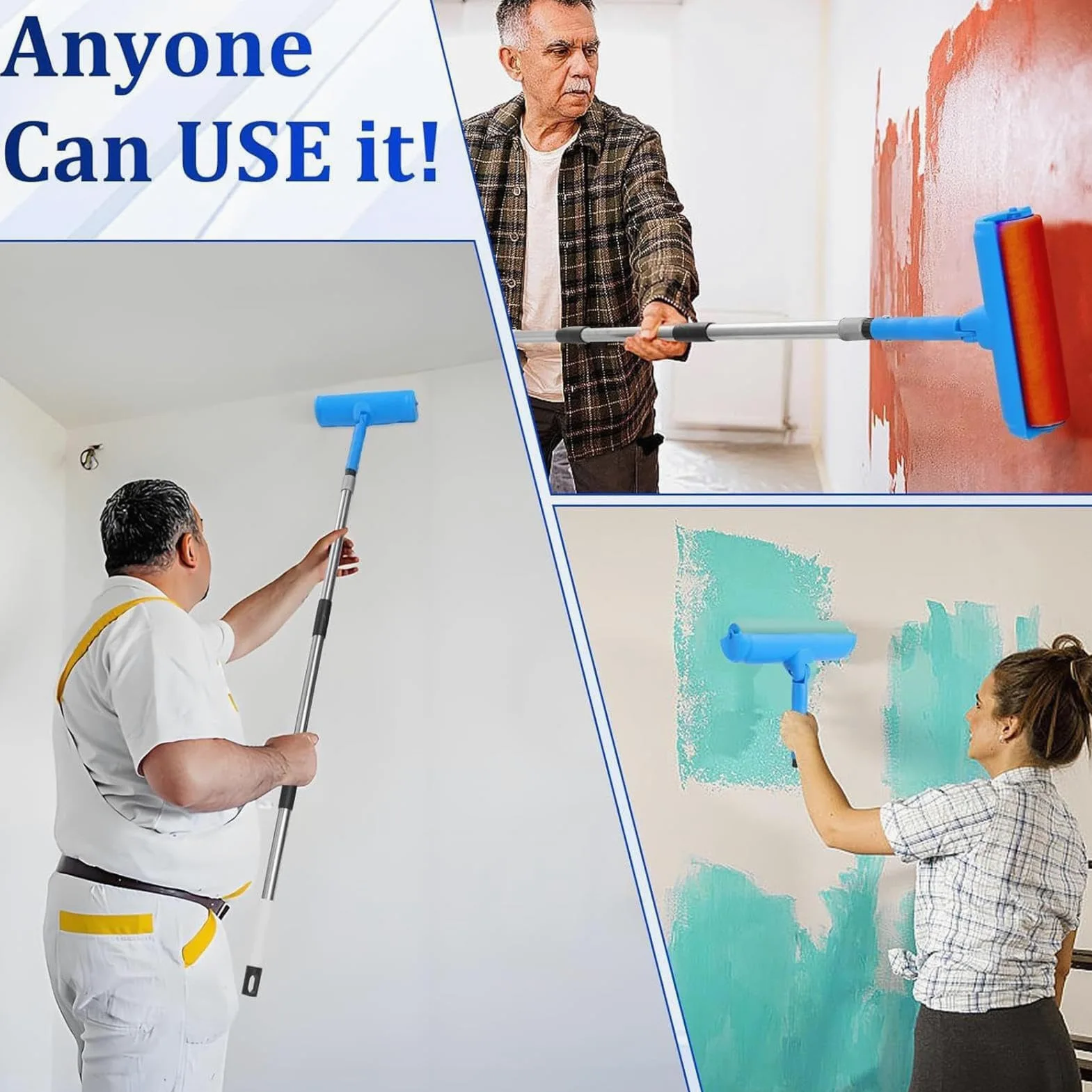 Rodillo de pintura largo con aplicador antigoteo y Exteon de 25 cm, a prueba de salpicaduras, juego de pinceles para interiores del hogar, cocina, sala de estar, pintor de pared de piel Cabi Ga