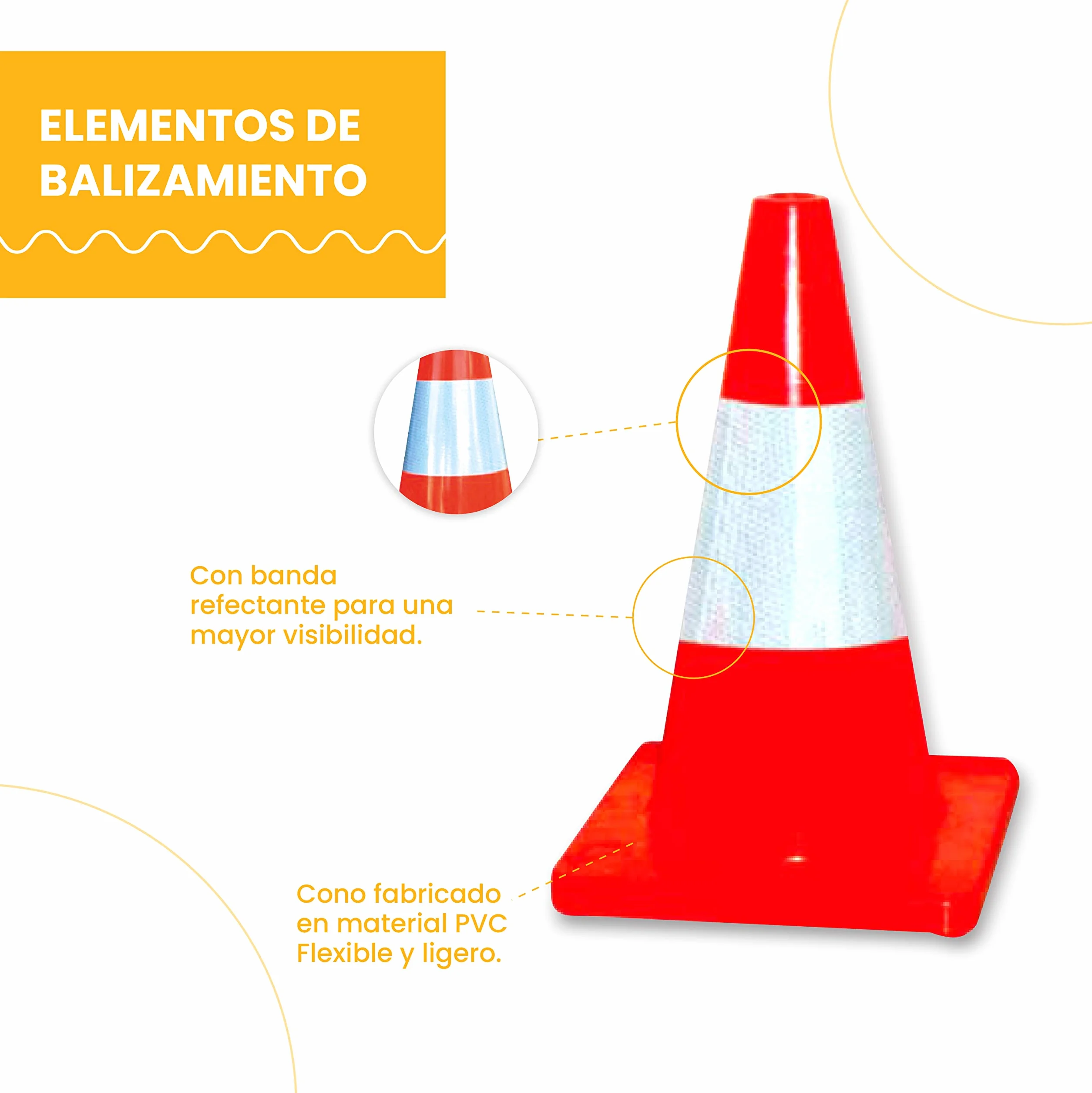 PARKING FACIL | Cono de Señalización de PVC Flexible | Elementos de Balizamiento | Cono de Tráfico | Elementos de Seguridad Vial | Tamaño: 45 cm | 1 Unidad