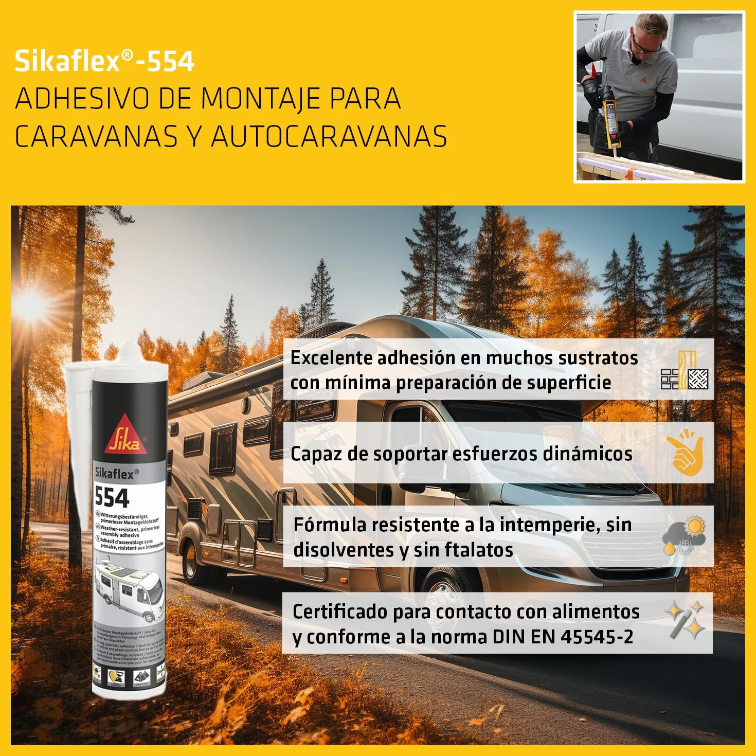 SIKA - Adhesivo de montaje STP - Sikaflex 554 blanco - Componentes y cargas dinámicas grandes - Construcción - Resistente a la intemperie - 300 ml