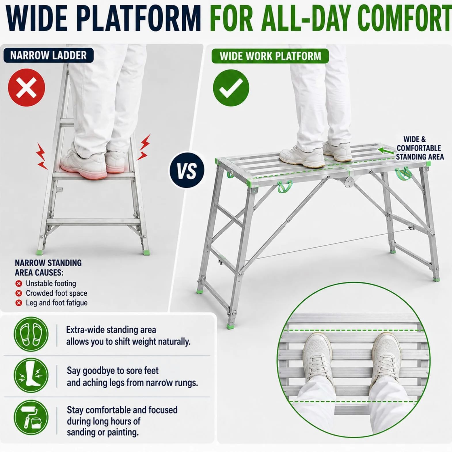 Plataforma de andamio 300 kg, Ajustable en Altura 4 Niveles, escalón Plegable de Hierro galvanizado para reformas y Trabajos de Pintura 160cm