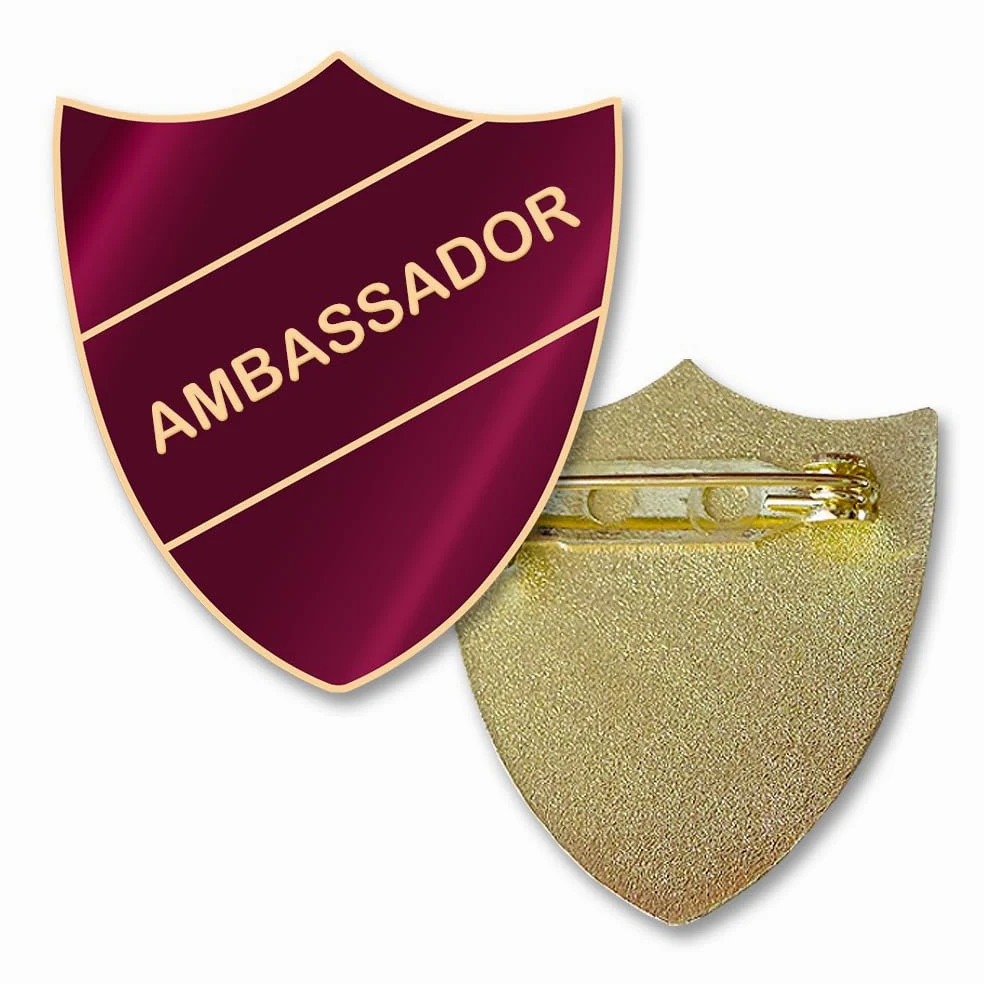 Pin de escudo de embajador, esmalte y latón, fijación de pin de seguridad, tamaño 30 mm, elección de colores.