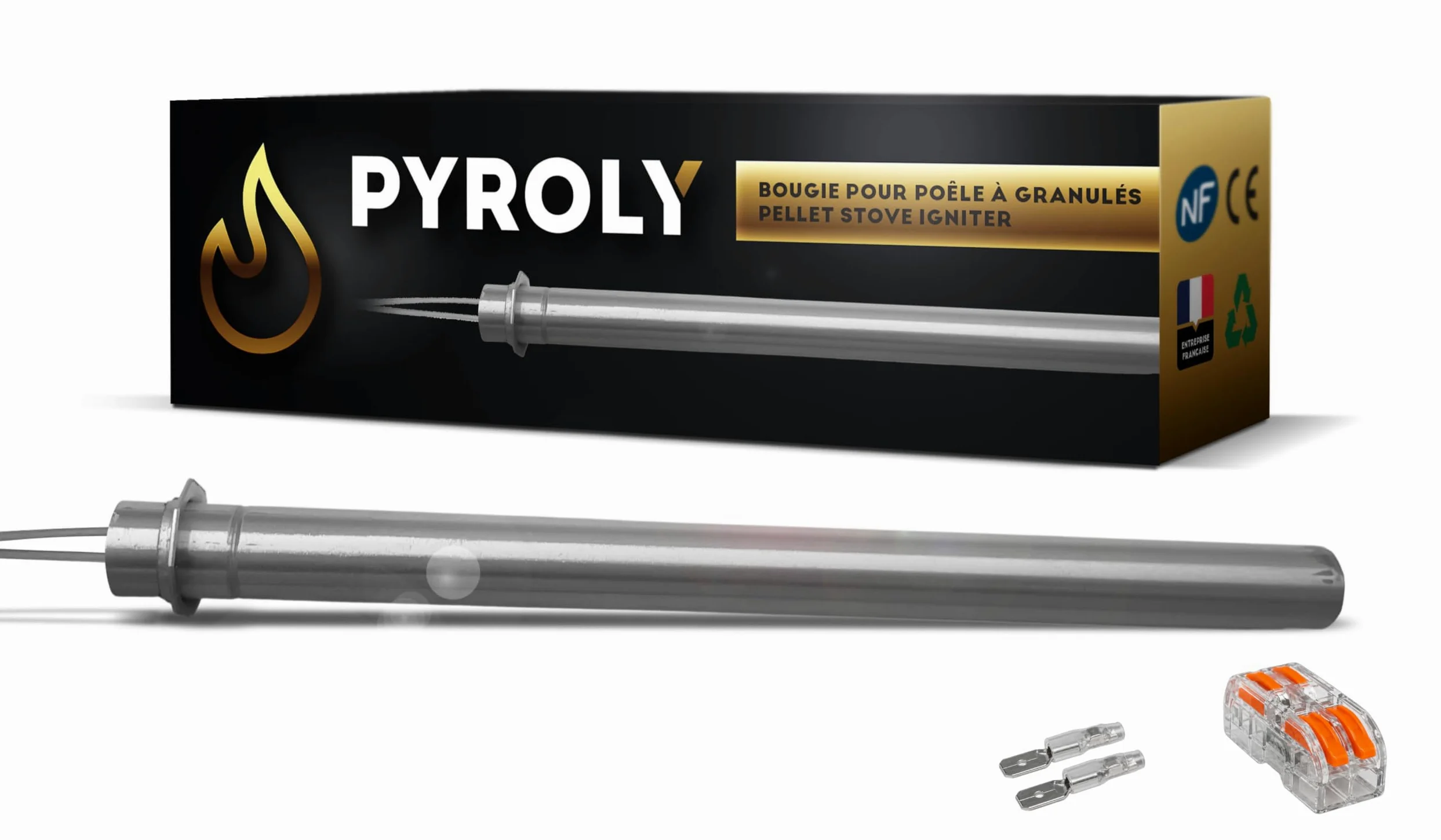 Bujía para estufa de pellets compatible PALAZZETTI/MCZ/SUPRA/JOTUL (170/160 mm, Ø12,5 mm, 350 W, brida) de alta calidad con conectores