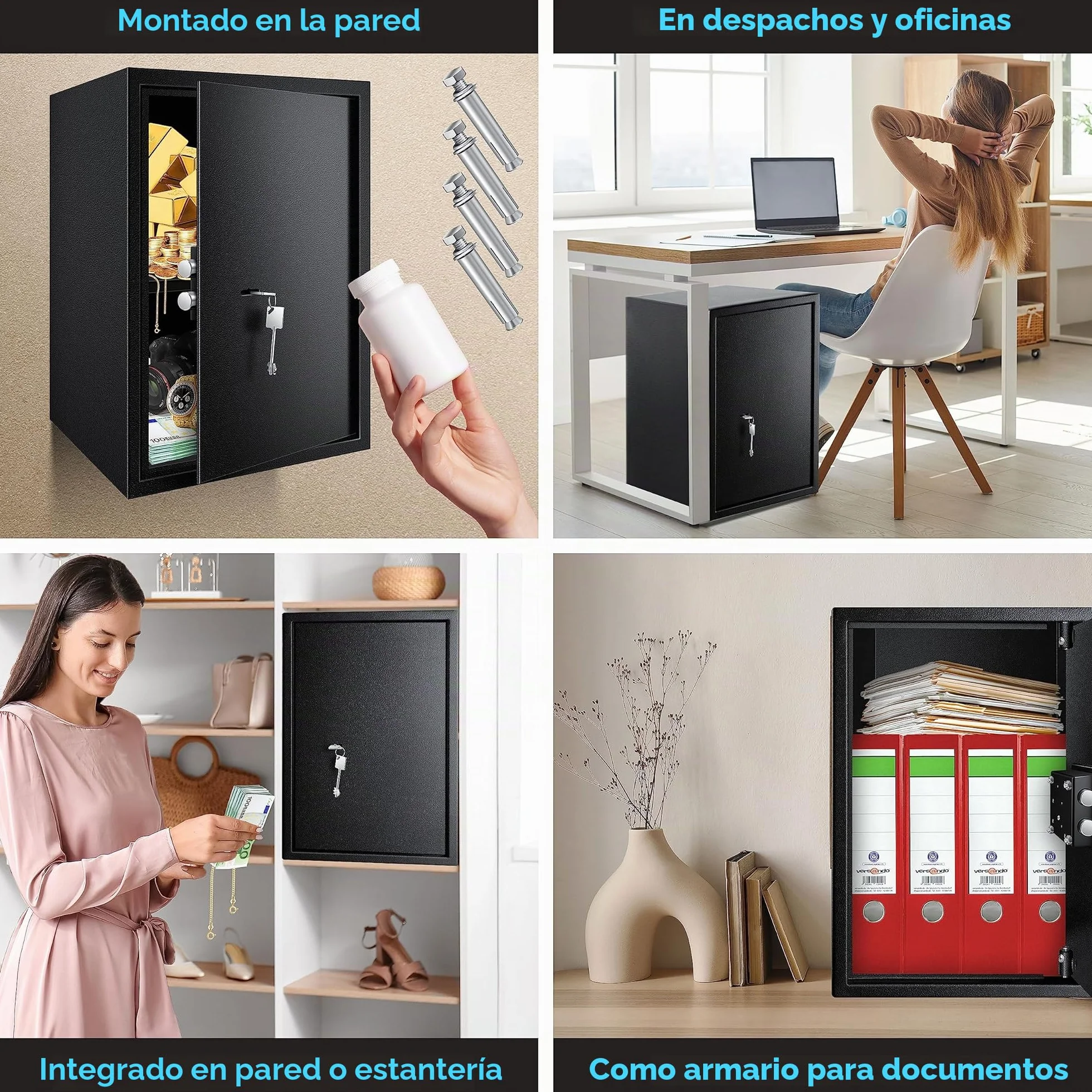 KESSER Caja fuerte de suelo-pared 50x35x31 cm con cerradura de doble paletón incluye 2 llaves