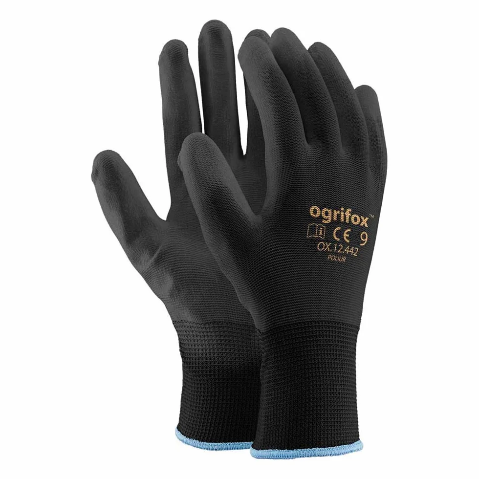 Guantes de trabajo de nailon negro revestidos de poliuretano AJS LTD® L-9 24 pares para jardinería construcción mecánica
