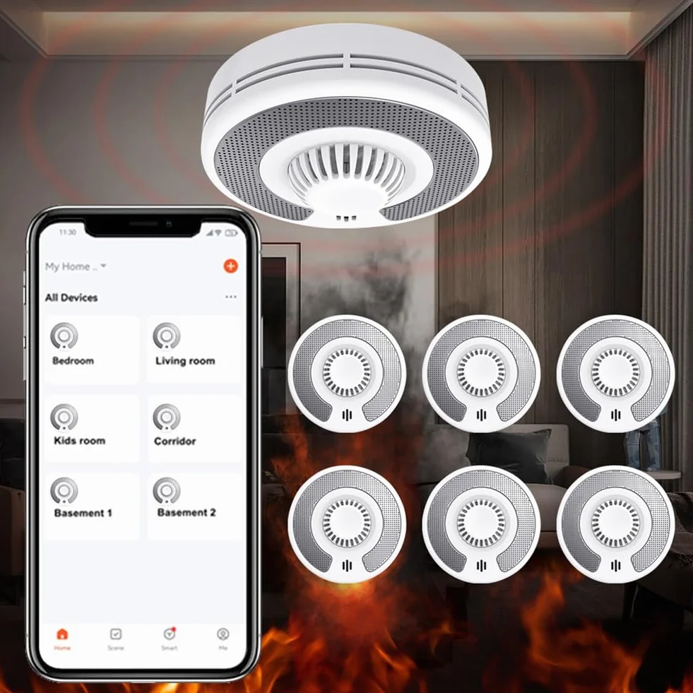 Detector de calor WiFi inteligente con control mediante aplicación Tuya, alarma de calor WiFi con batería de litio sellada de 10 años, BS 5446-2, VH03W