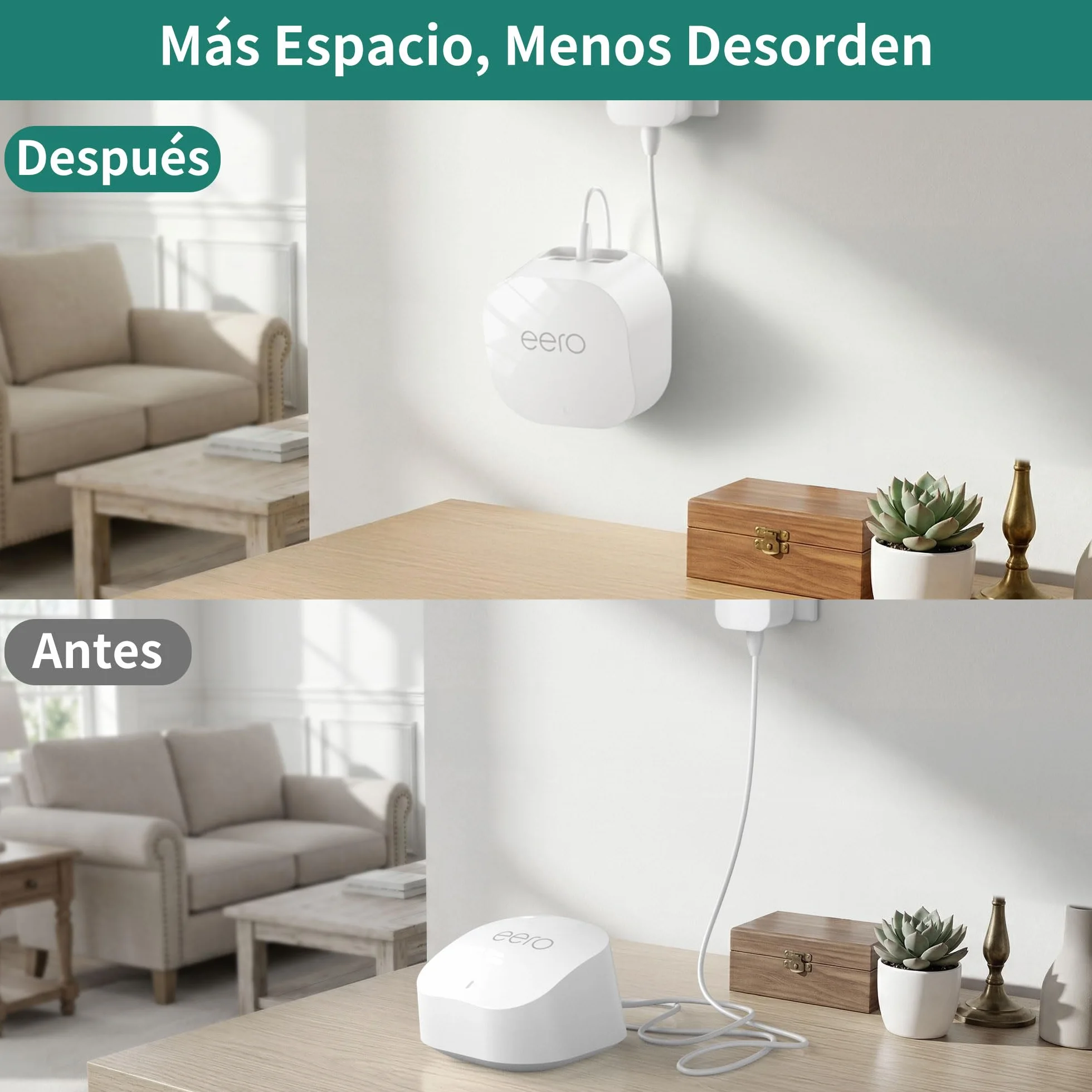 HomeMount eero - Soporte de pared para eero 7 / Pro 6E / Pro 6/6+ / 6, oculta cables de enrutador y libera espacio, soporte de pared para una mejor señal WiFi y configuración limpia (1 paquete, blanco