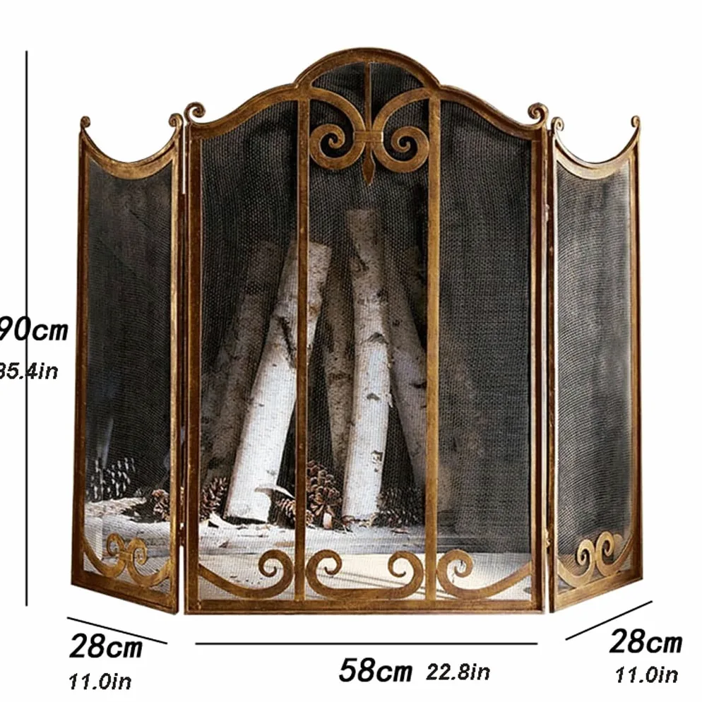 Salvachispas Chimenea Chimenea Screen Metal Old Partition Cerca de la Participación Sala de Estar Hogar Chimenea Decoración Decoración Guardrail Spark Protective Cubierta Tri-Fold Belt Net