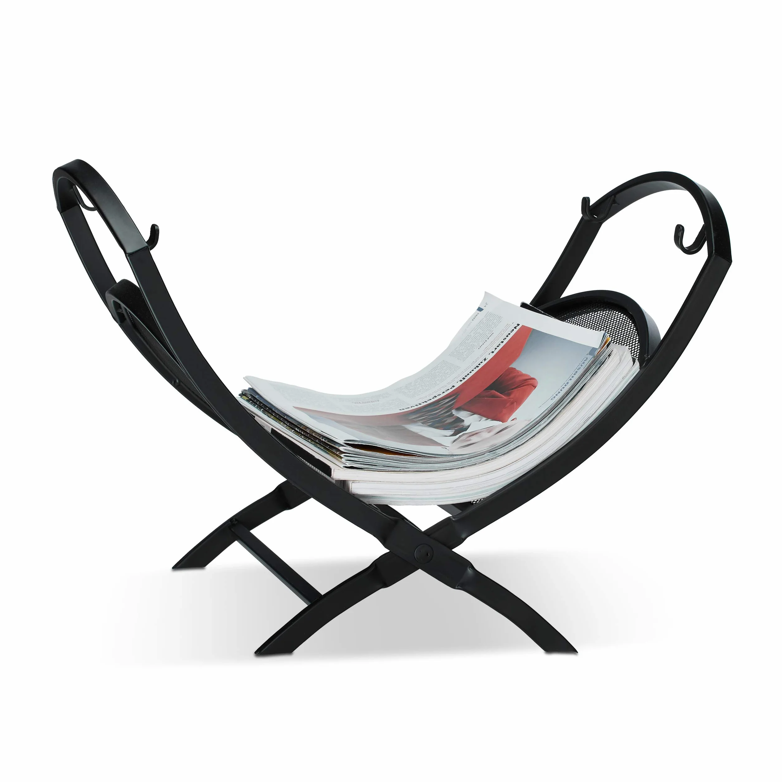 Relaxdays Cesta para Leña con Asas, Acero, Negro, 32 x 43.5 x 32 cm