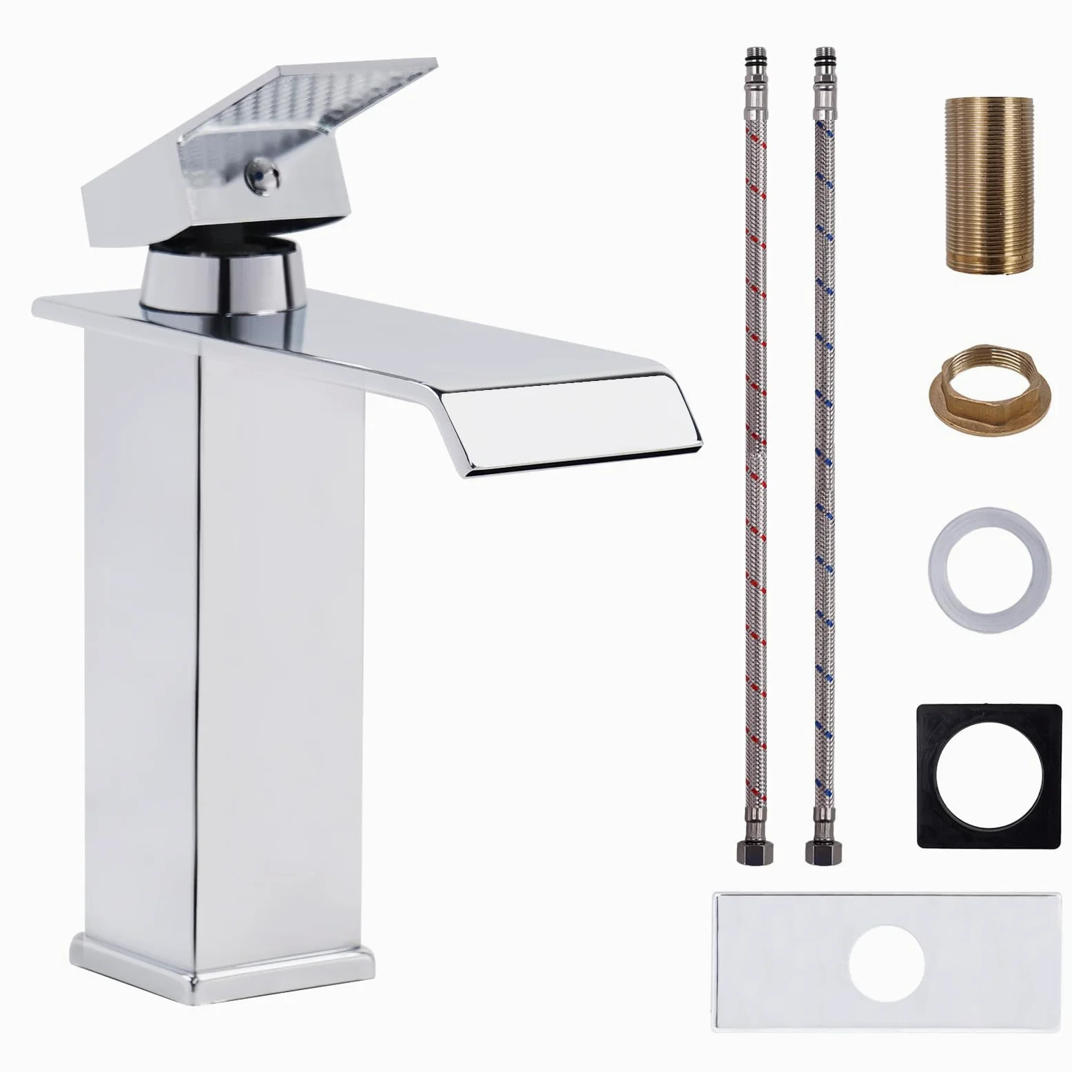 Grifo Lavabo de Cascada en Acero Inoxidable Plateado | Grifos para Lavabos con Cartuchos Cerámicos Grifo Lavabo Cascada Ahorro de Energía Grifos Monomando de Doble Mando Frío-Calor