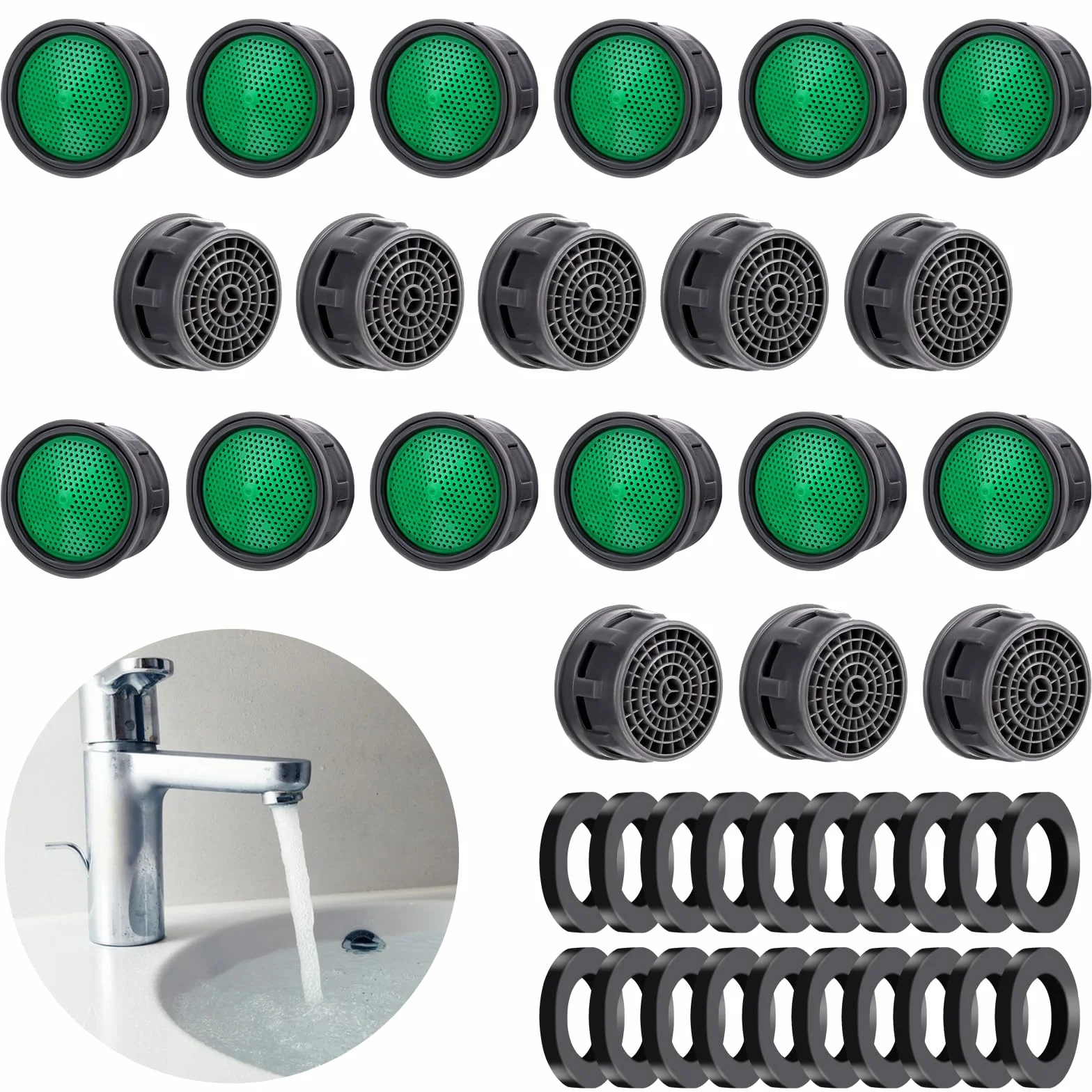 Amabro Aireador de Grifo 20 Pack, Filtro Limitador de Caudal, Boquilla Mezcladora para Baño o Cocina