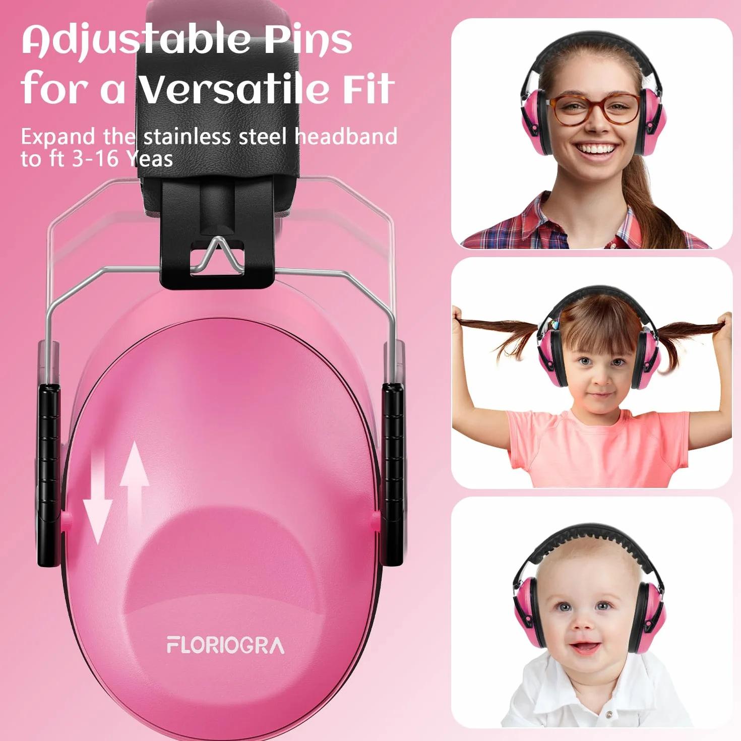 Floriogra Paquete de 2 Protector Oído para Niño, Protección Auditiva SNR 26dB con Diadema Ajustable, Casco Antiruidos Profesional Cancelación de Ruido para Bebé Nené Infante