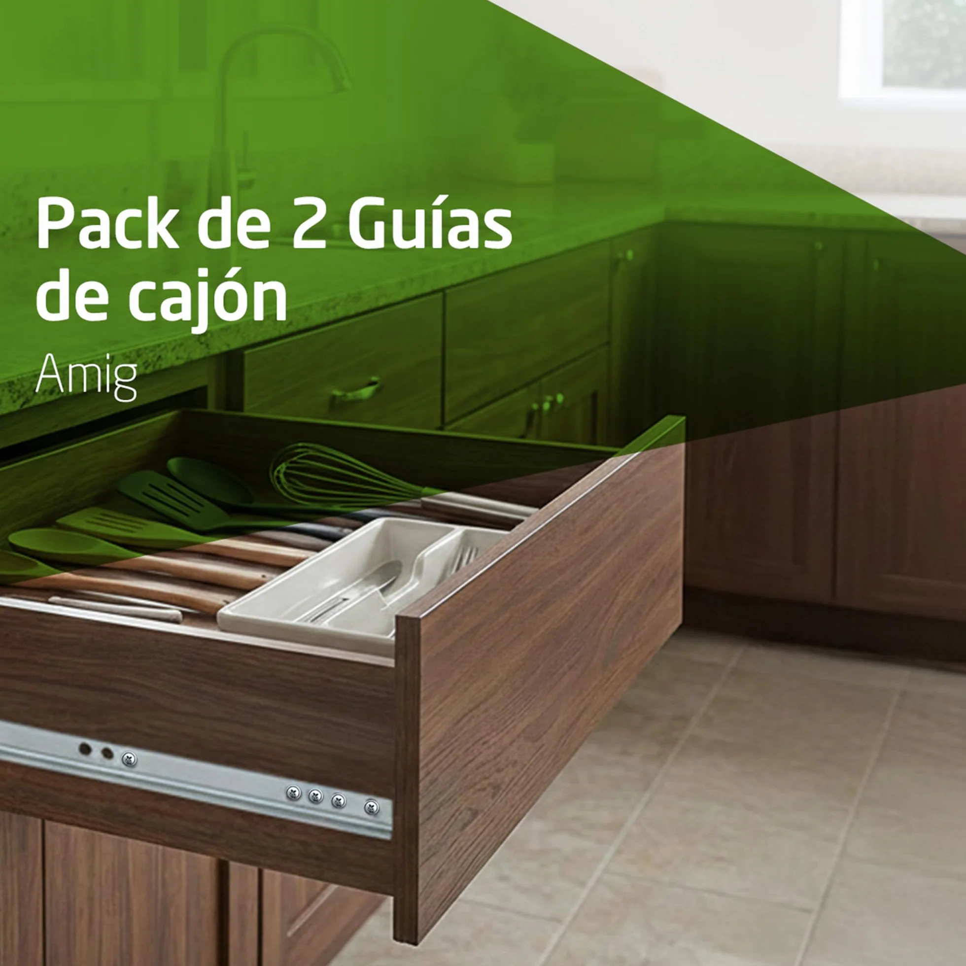 Amig Juego de 2 Guías Correderas Metálicas Acero Galvanizado 310 x 17 mm 15 Kg/Par Extracción Parcial