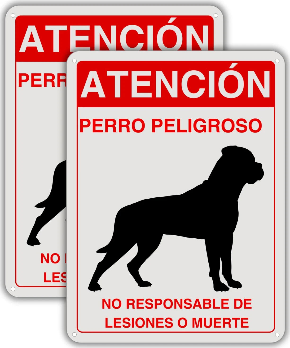 Cartel Perro Peligroso - 21x28 cm - Aluminio Reflectante - Grosor 0,8 mm - Letrero Cuidado Perros - Resistente Exterior - 2 Unidades